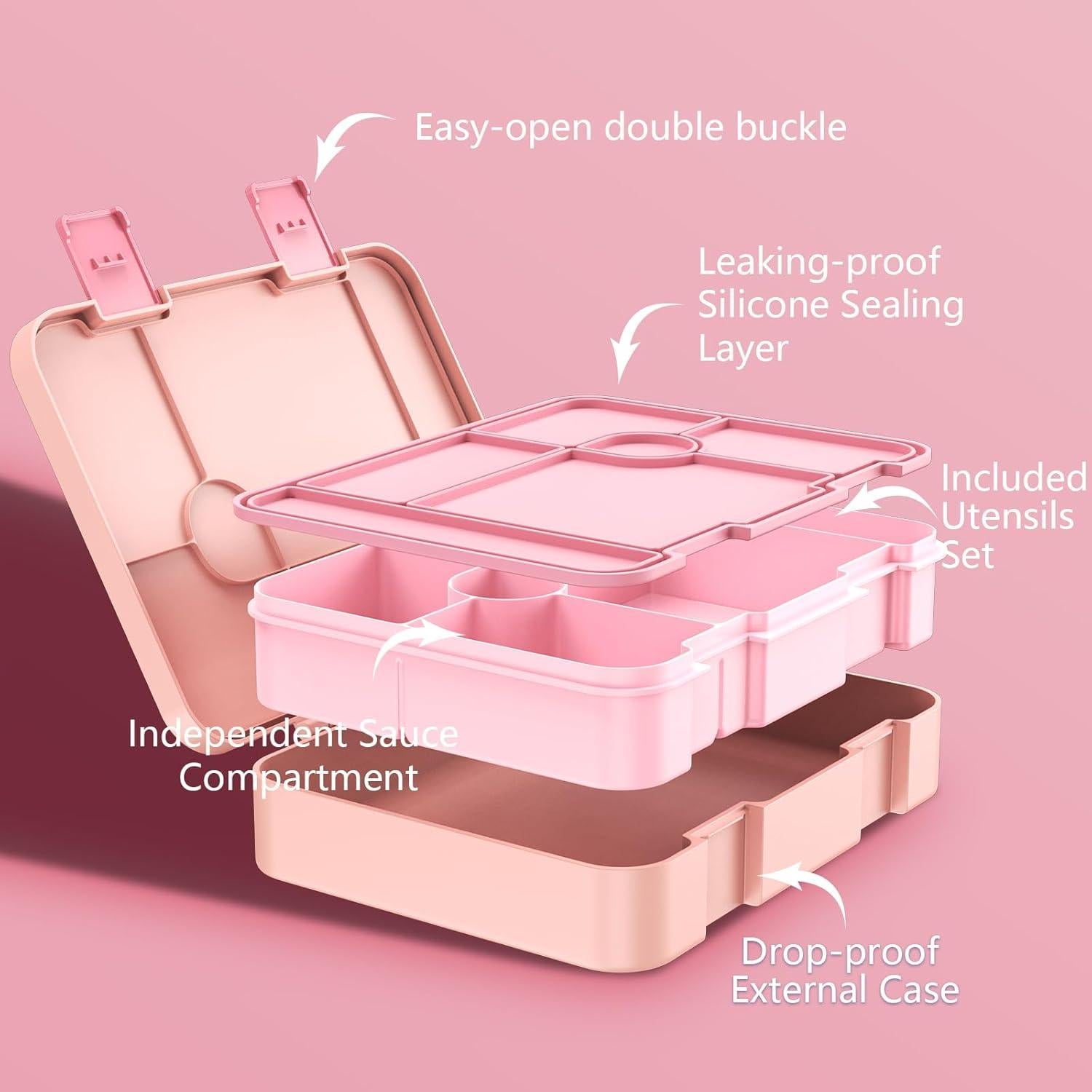 Caja Bento Bevalsa para Niños 43oz + Botella 14oz Rosa