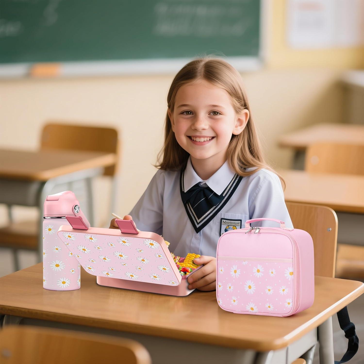 Caja Bento Bevalsa para Niños 43oz + Botella 14oz Rosa