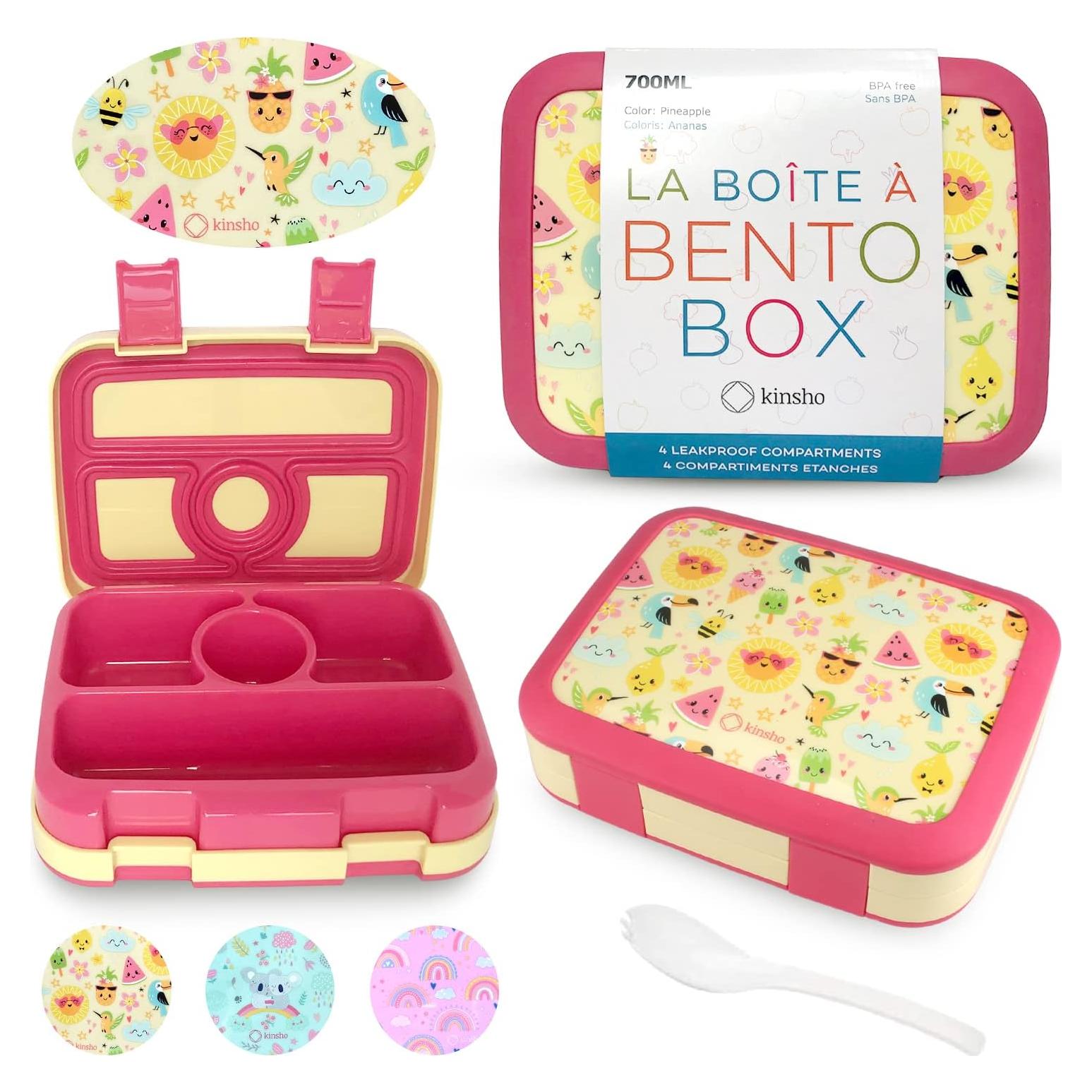 Caja Bento Kinsho para Niños Rosa 4 Compartimentos 700ml