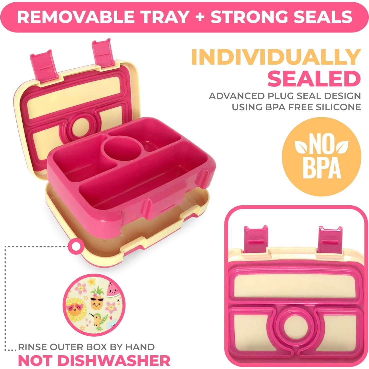 Caja Bento Kinsho para Niños Rosa 4 Compartimentos 700ml