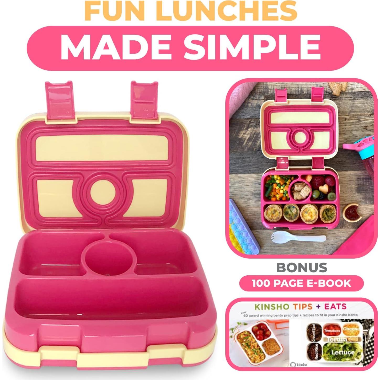 Caja Bento Kinsho para Niños Rosa 4 Compartimentos 700ml
