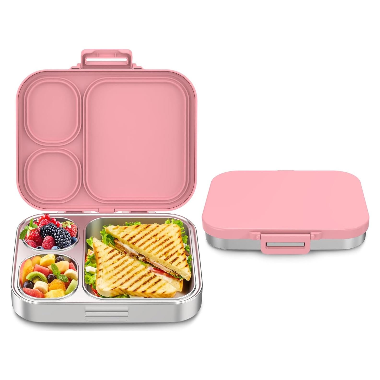 Caja Bento de Acero Inoxidable Howeemo Rosa 3 Compartimentos
