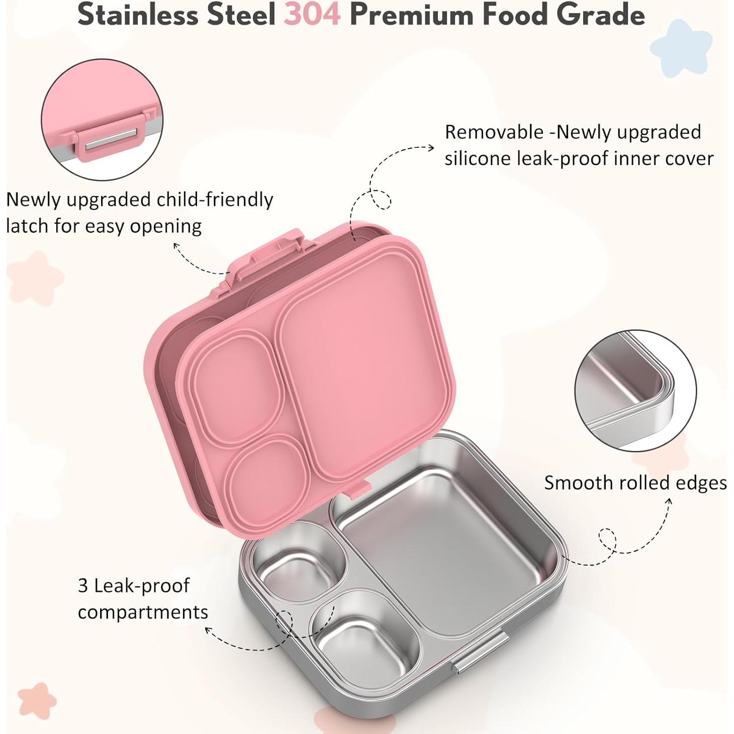 Caja Bento de Acero Inoxidable Howeemo Rosa 3 Compartimentos