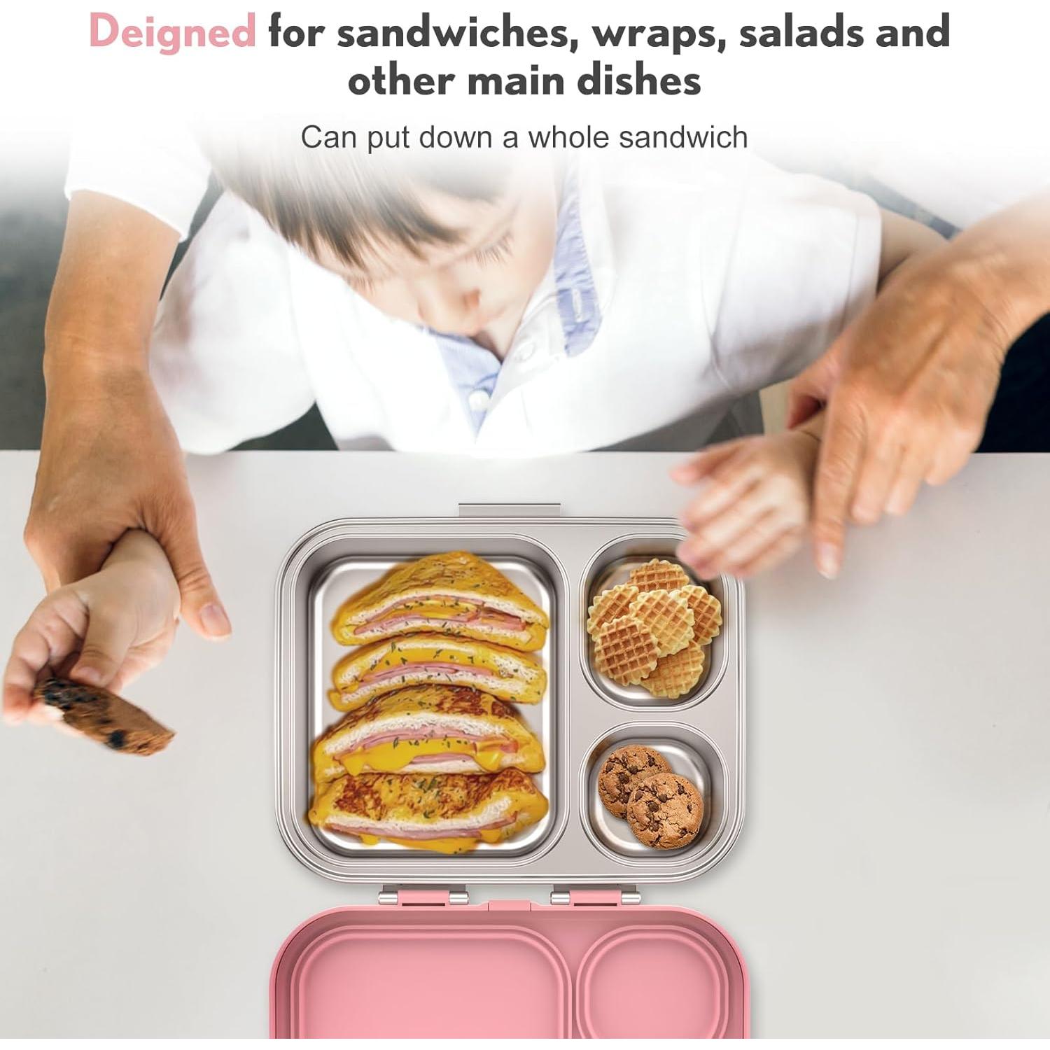 Caja Bento de Acero Inoxidable Howeemo Rosa 3 Compartimentos