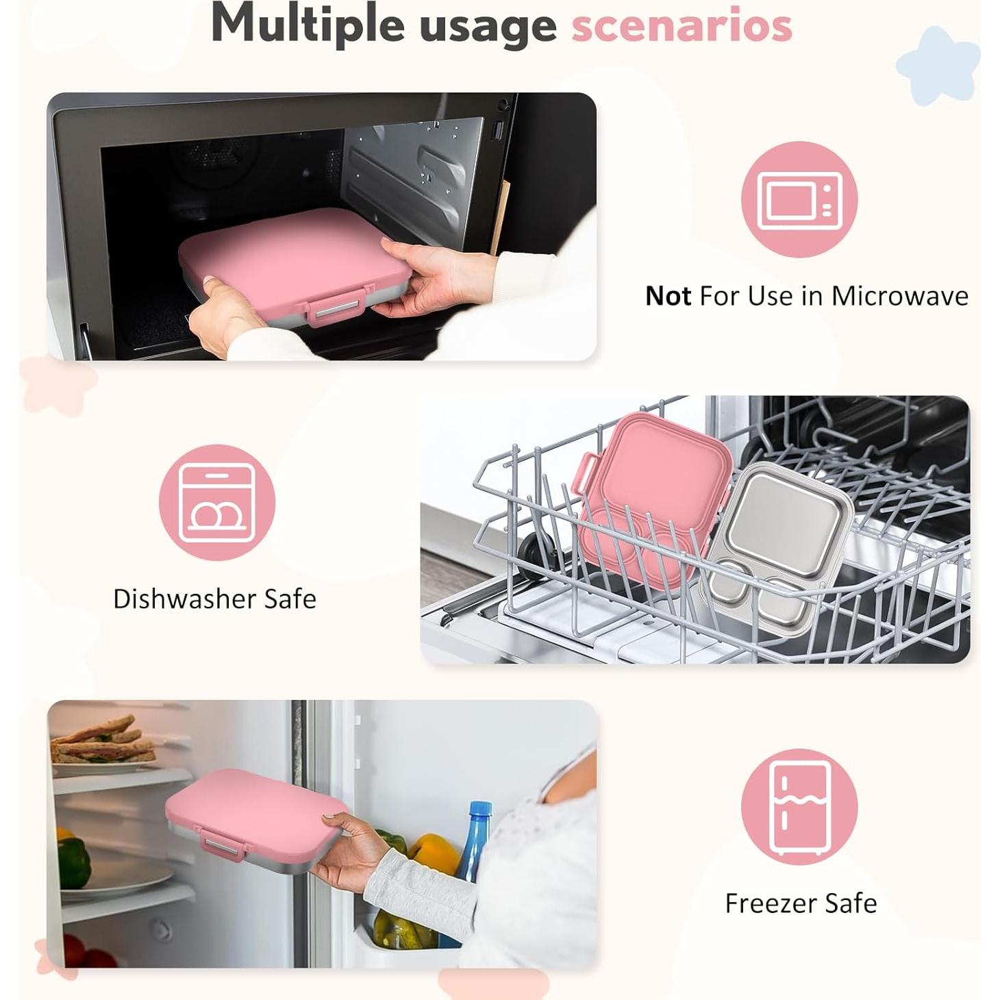 Caja Bento de Acero Inoxidable Howeemo Rosa 3 Compartimentos