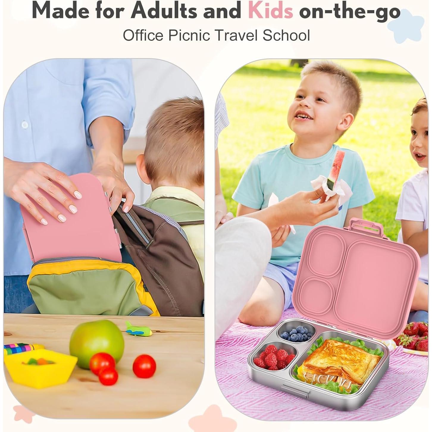 Caja Bento de Acero Inoxidable Howeemo Rosa 3 Compartimentos