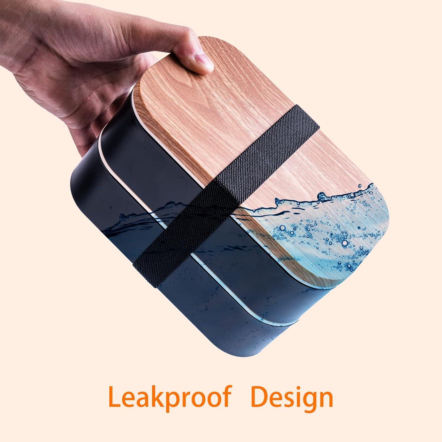 Caja de Almuerzo Bento Uybieef 1600ml Negra A Prueba de Fugas