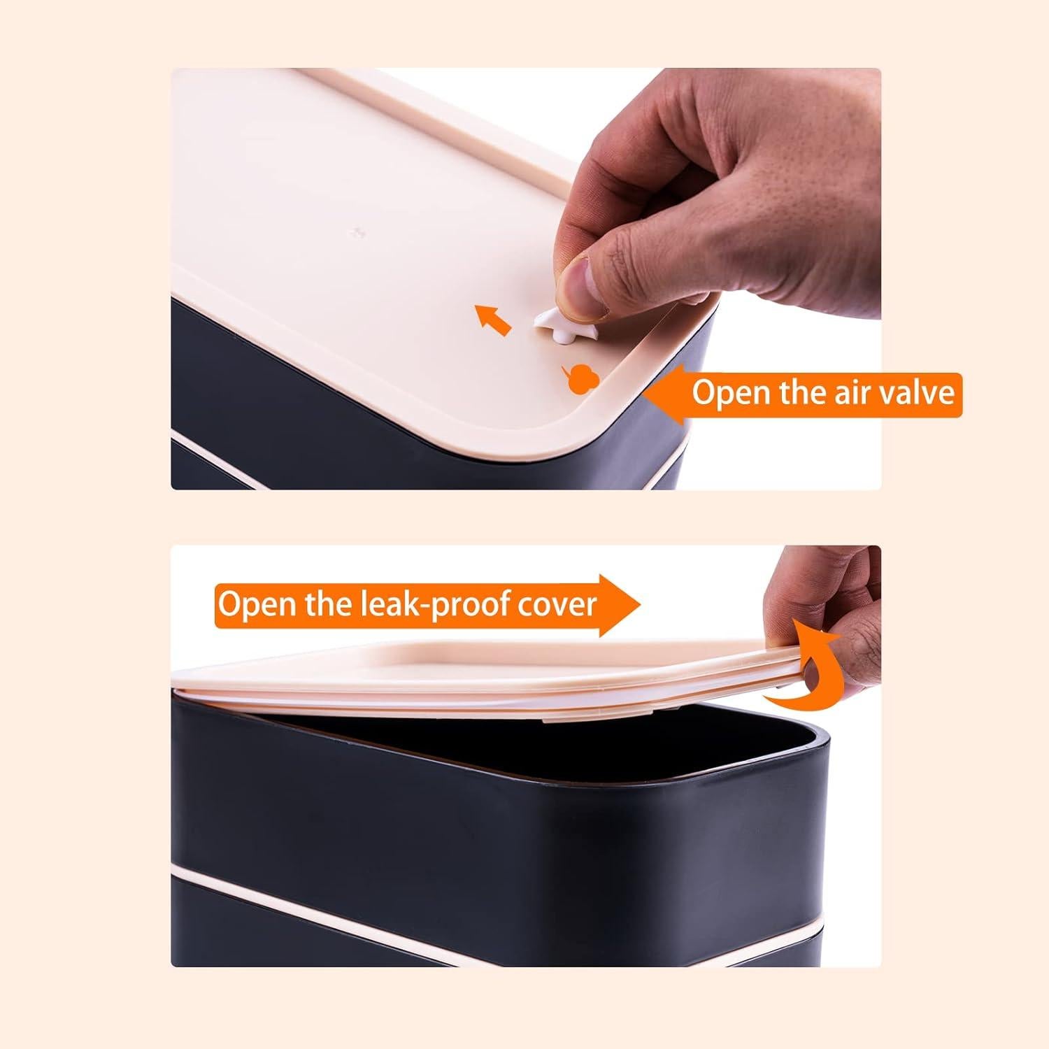 Caja de Almuerzo Bento Uybieef 1600ml Negra A Prueba de Fugas