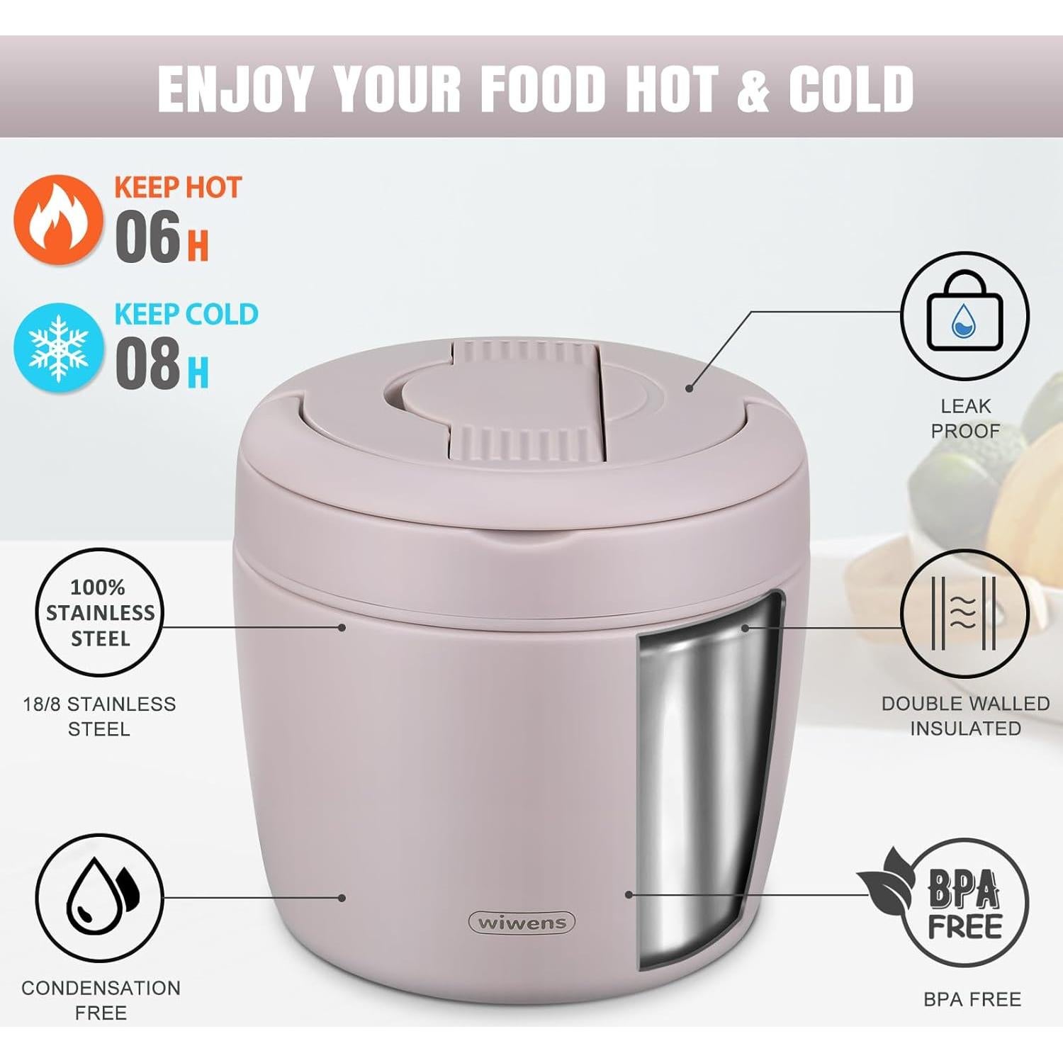 Tarro Térmico Aislado Wiwens 970ml Acero Inoxidable Púrpura