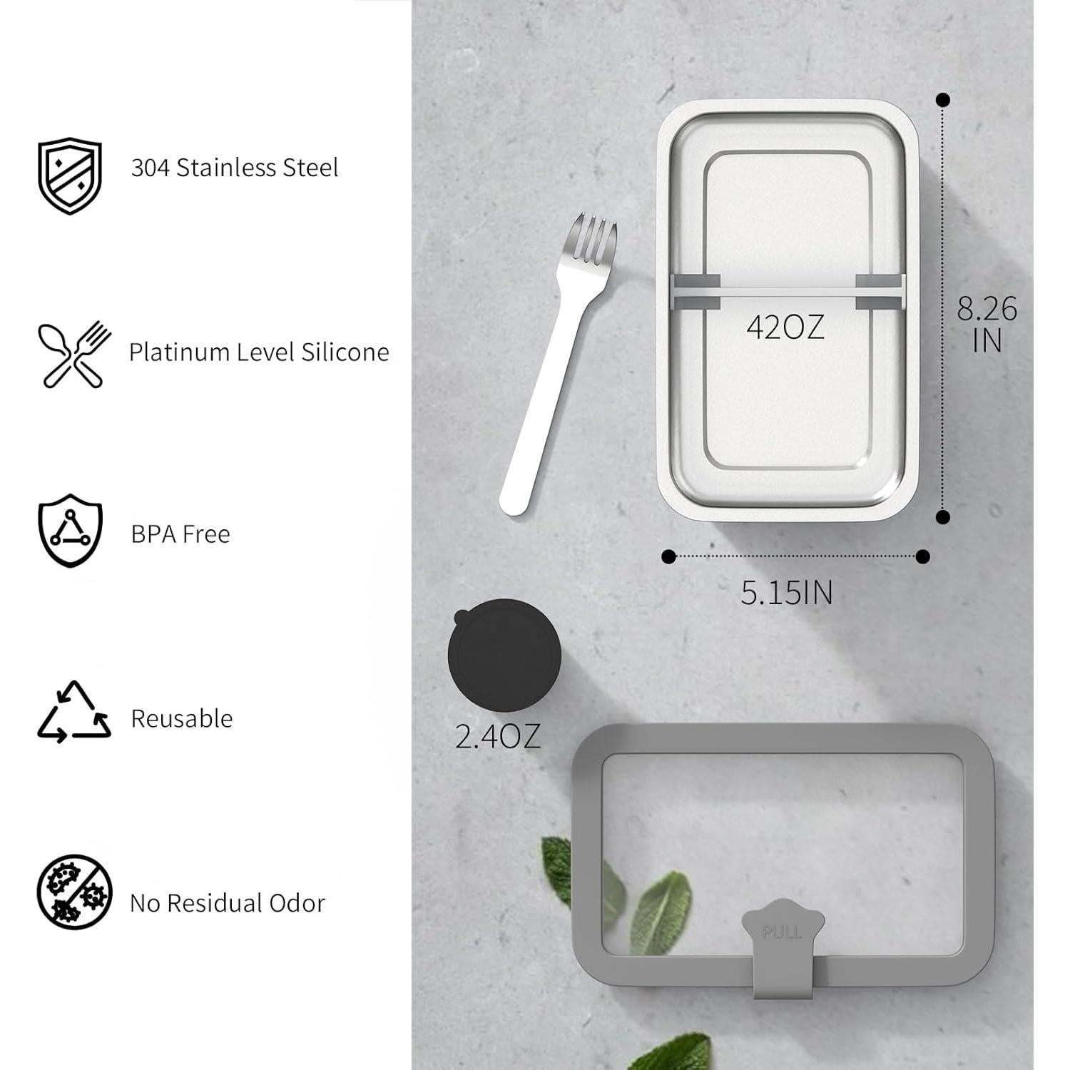 Caja Bento de Acero Inoxidable Bakpoco 1250ml A Prueba de Fugas