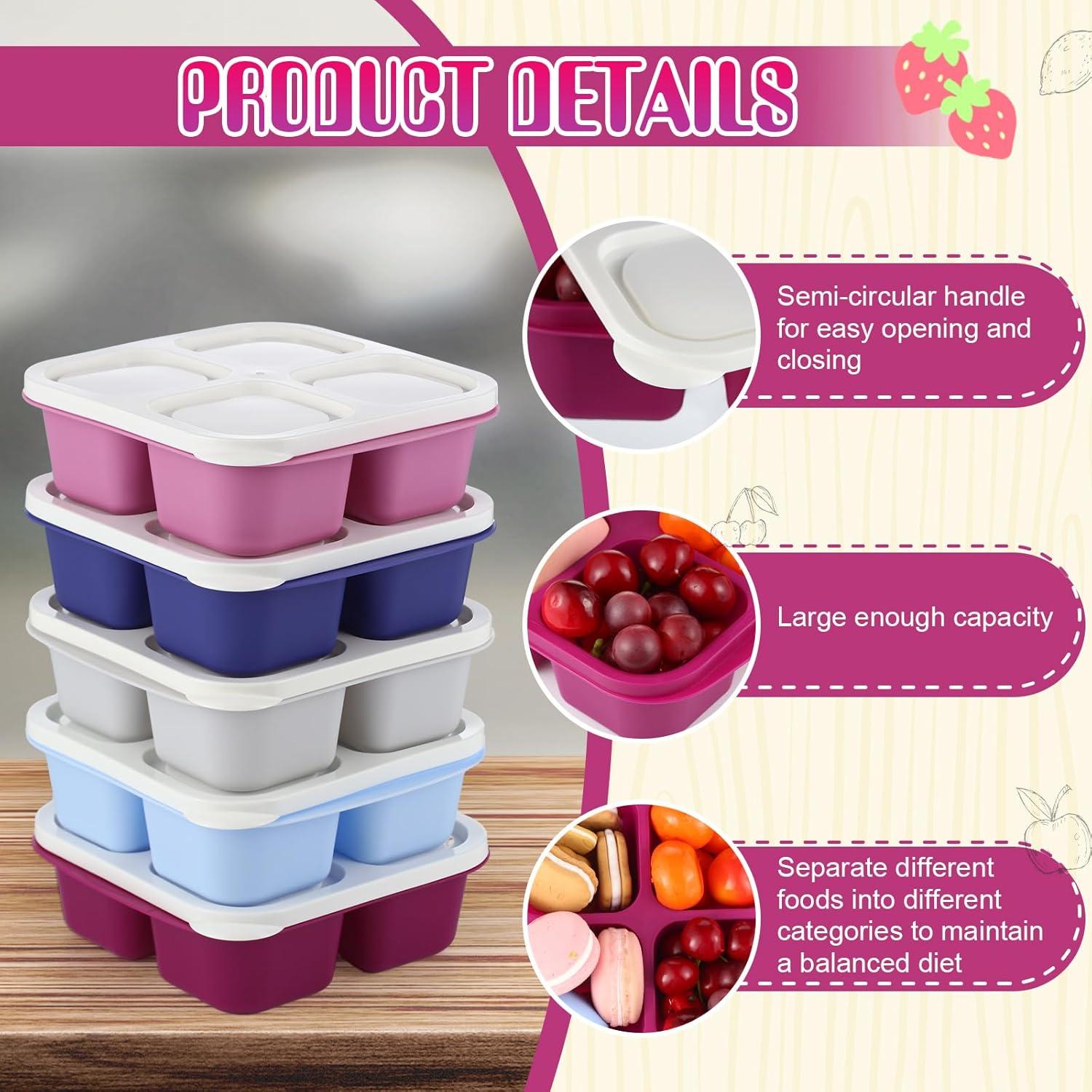 Honeydak 5 Contenedores de Snack 4 Compartimentos Reutilizables