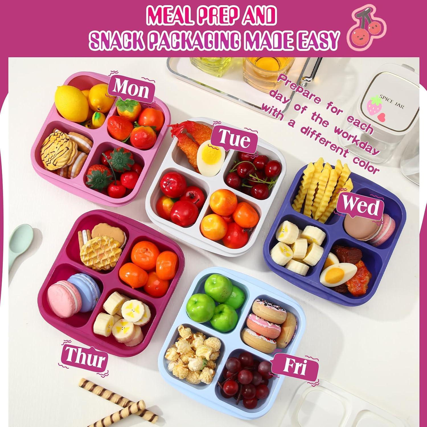 Honeydak 5 Contenedores de Snack 4 Compartimentos Reutilizables