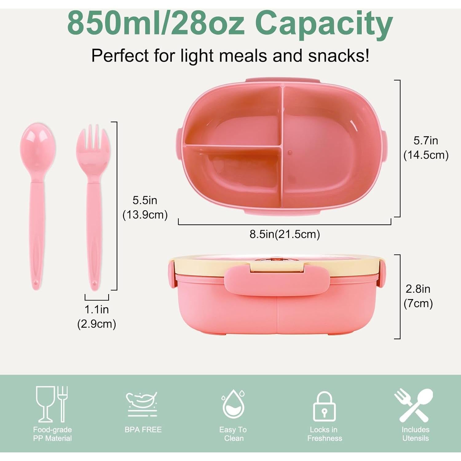 Caja Bento Rosa SAYAPE 850ml 3 Compartimentos Apta Microondas