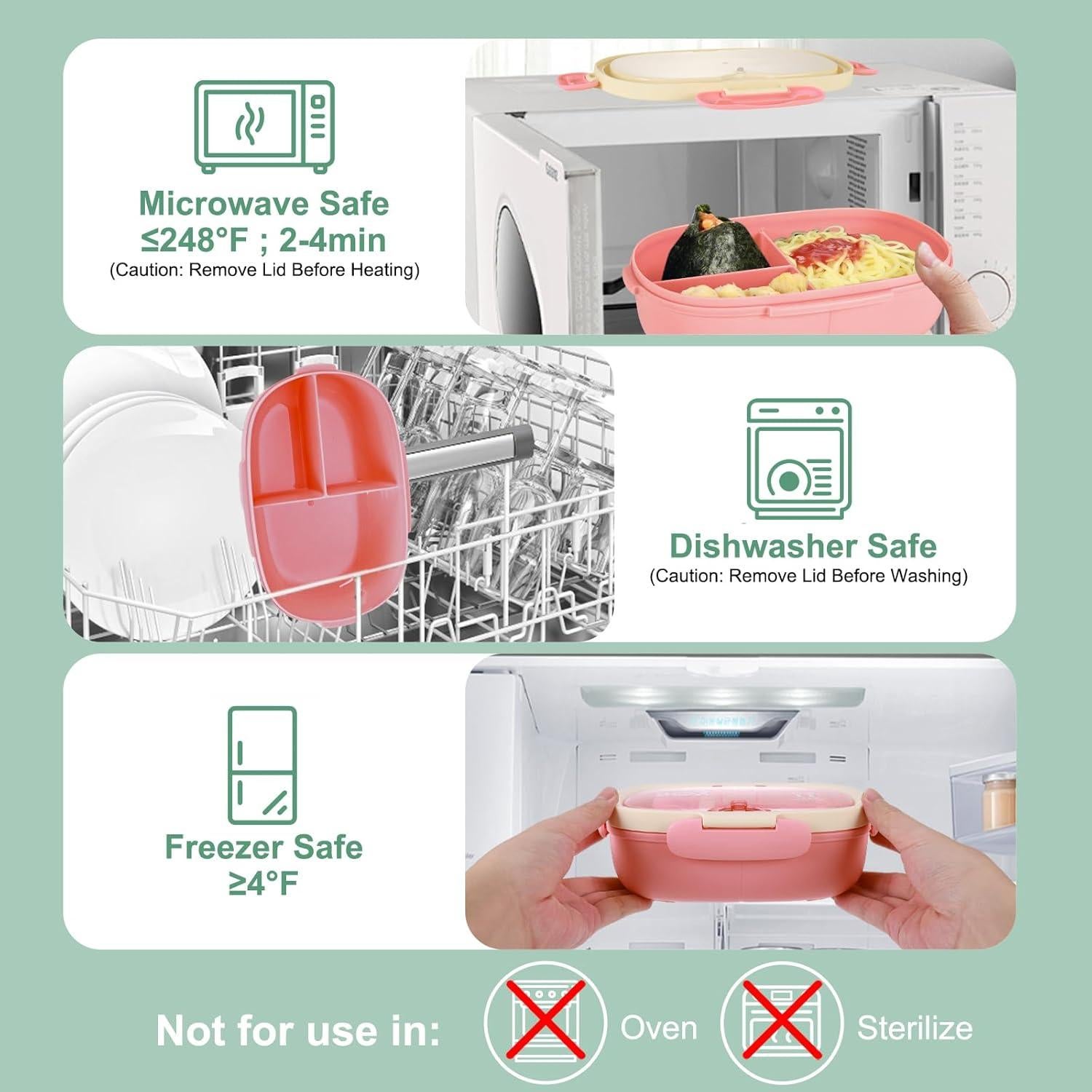 Caja Bento Rosa SAYAPE 850ml 3 Compartimentos Apta Microondas