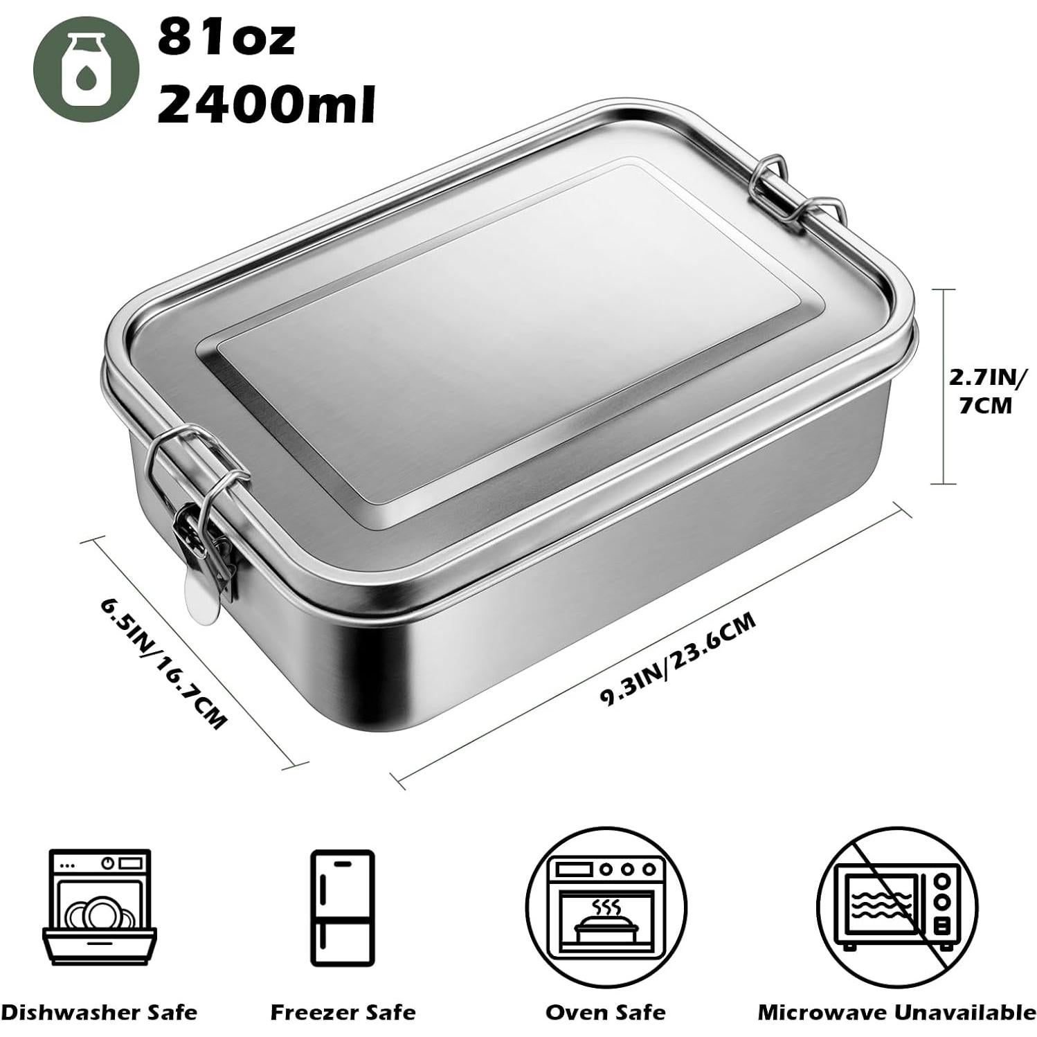 Caja de Almuerzo Leonyo 2400ml Acero Inoxidable 18/10