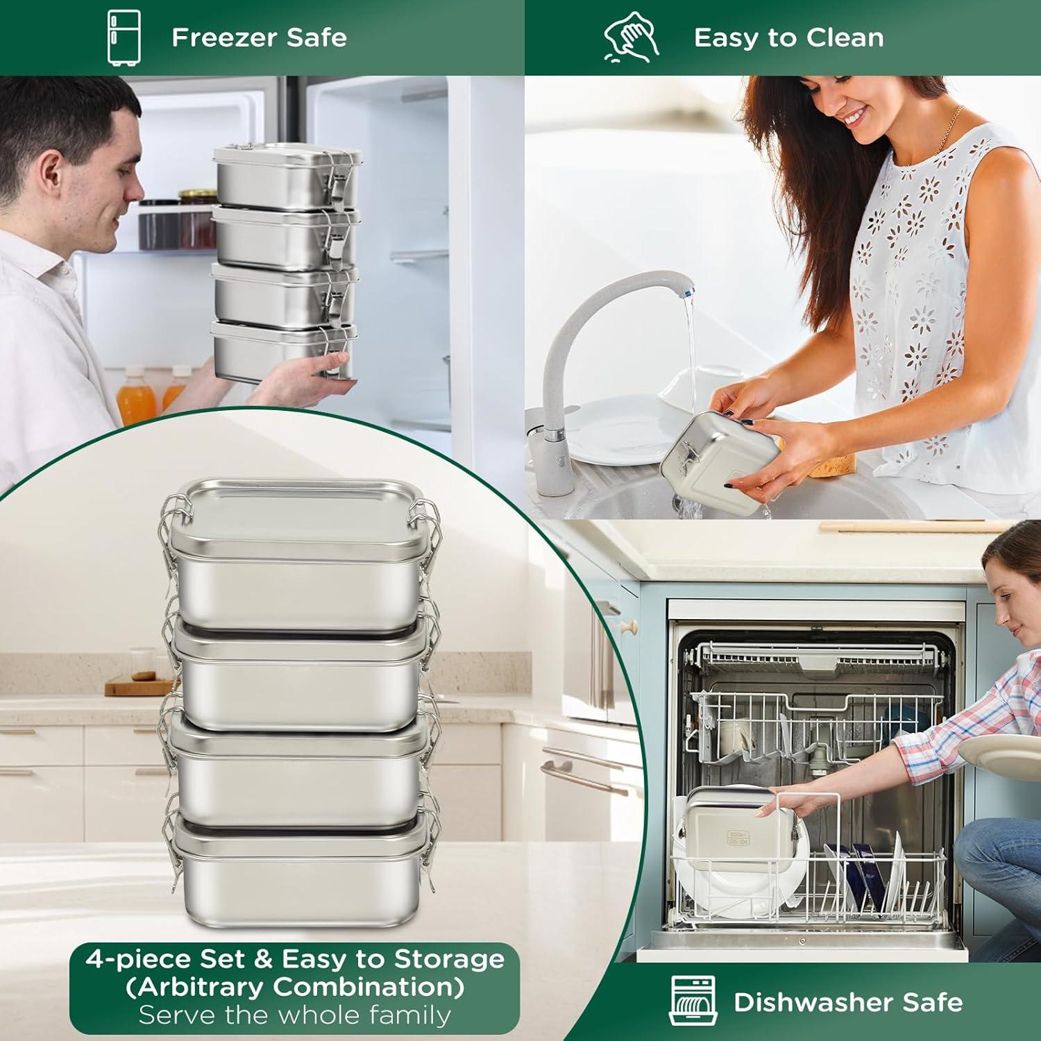 Cajas de Almuerzo Bento de Acero Inoxidable LEEPENK 4 Pcs 550ml