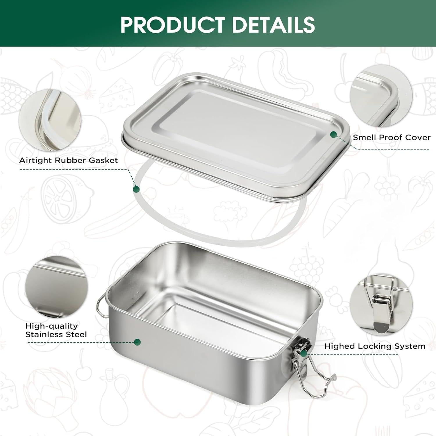 Cajas de Almuerzo Bento de Acero Inoxidable LEEPENK 4 Pcs 550ml