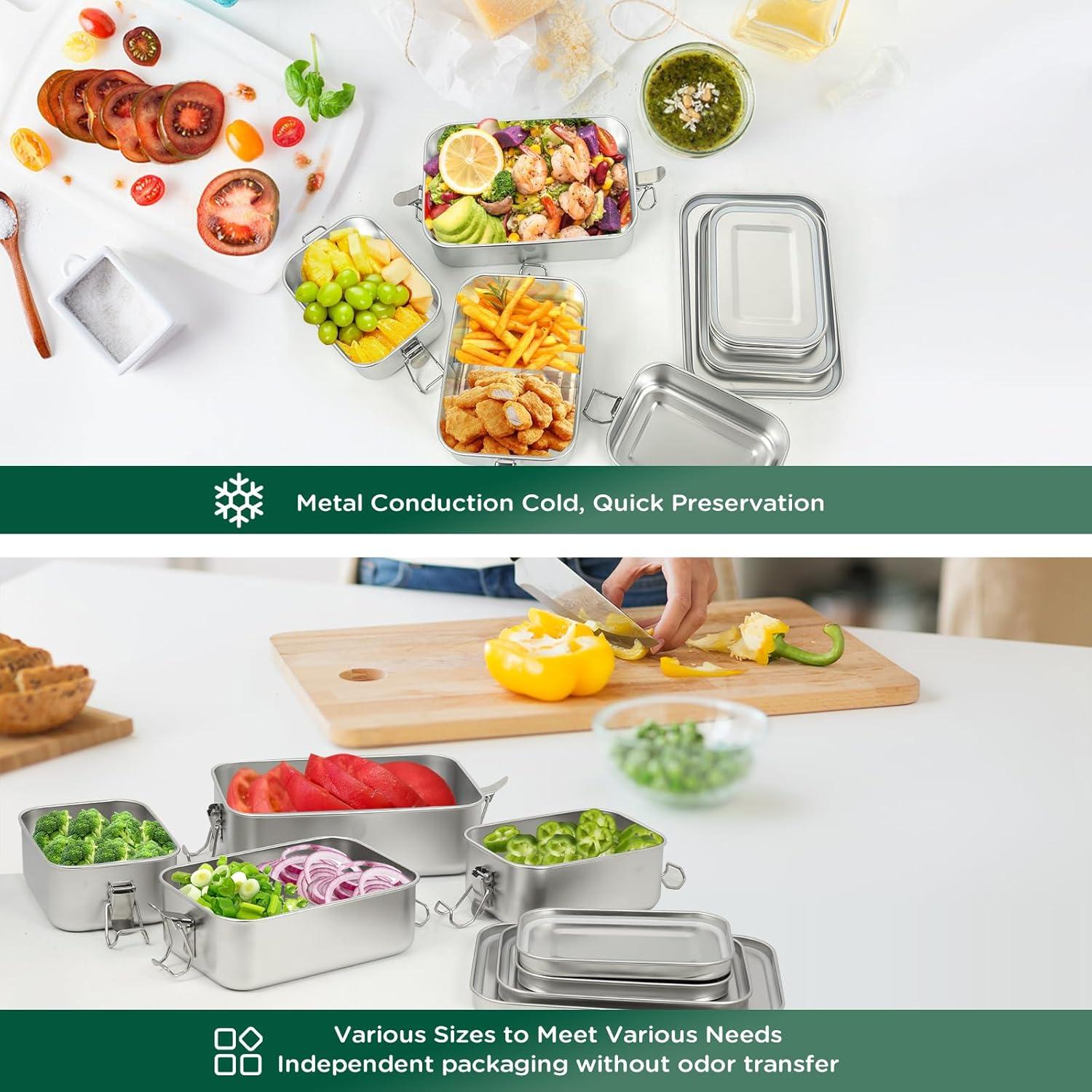 Cajas de Almuerzo Bento de Acero Inoxidable LEEPENK 4 Pcs 550ml