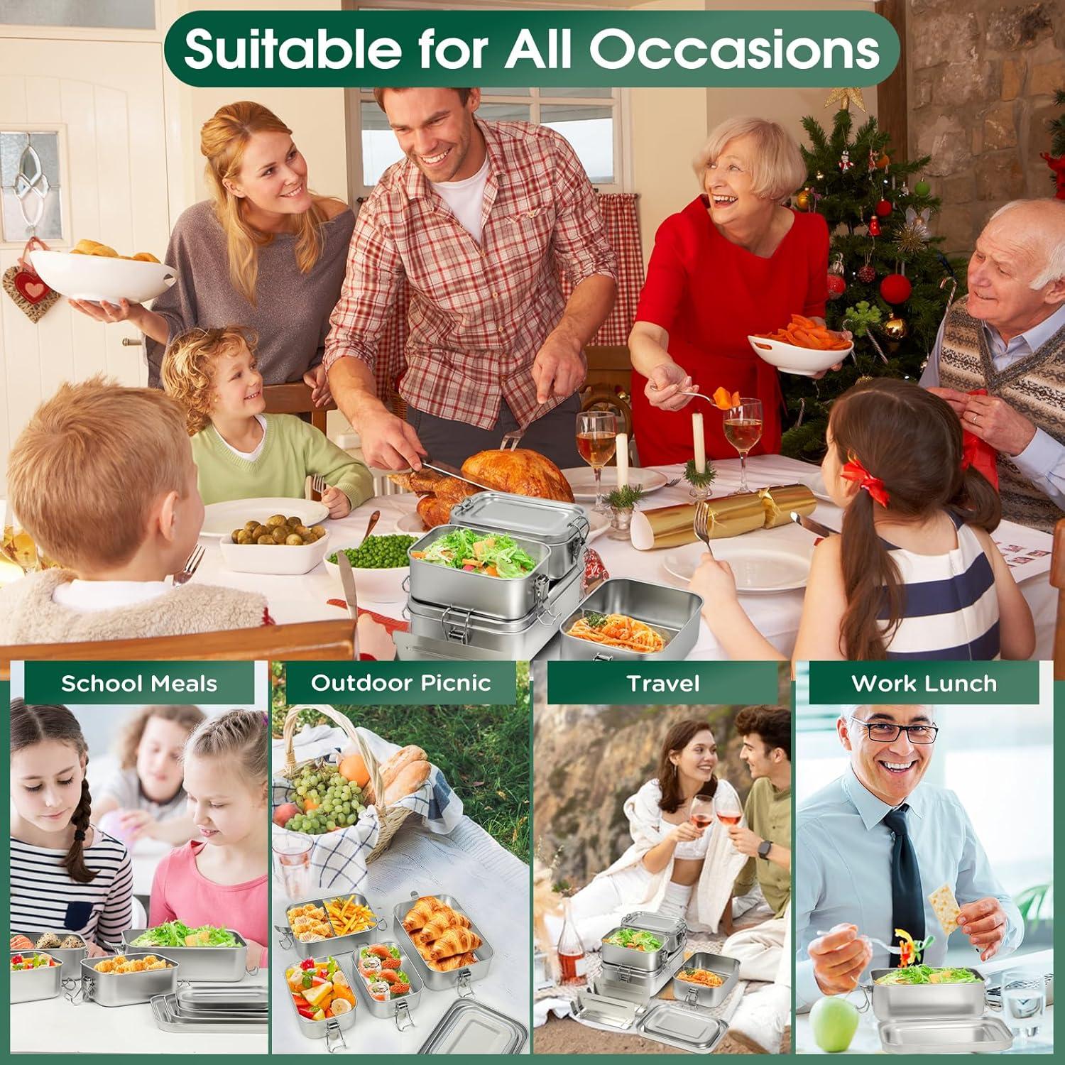 Cajas de Almuerzo Bento de Acero Inoxidable LEEPENK 4 Pcs 550ml