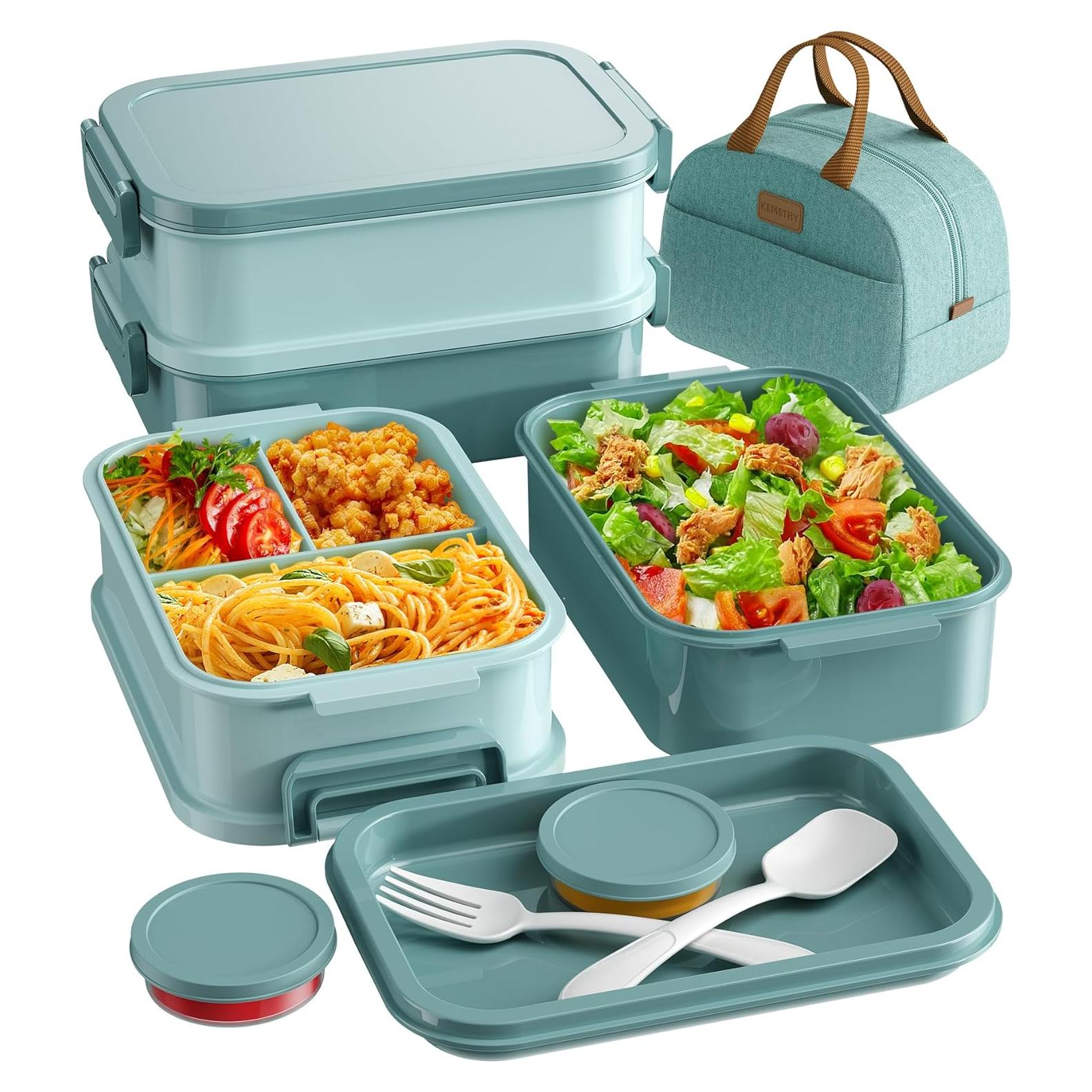 Caja de Almuerzo Bento KEMETHY Verde 3 Niveles 2190ml Hermética