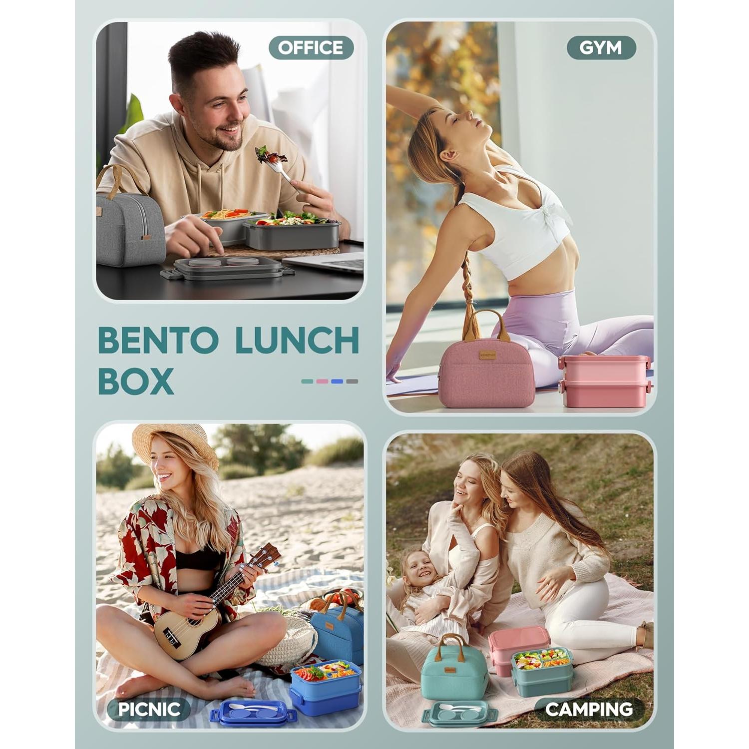Caja de Almuerzo Bento KEMETHY Verde 3 Niveles 2190ml Hermética