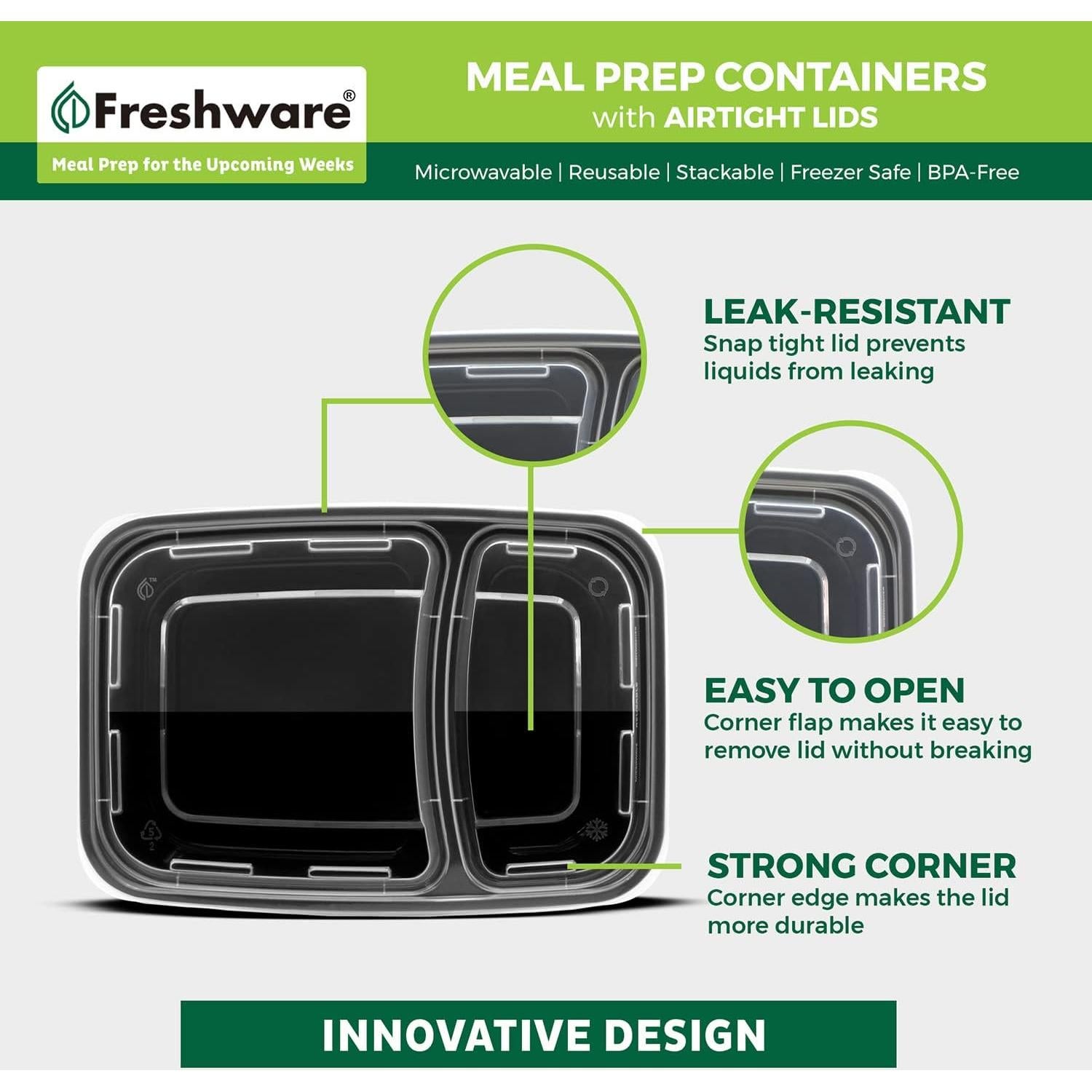 Contenedores de Preparación de Comidas Freshware 15 Pzas 828ml