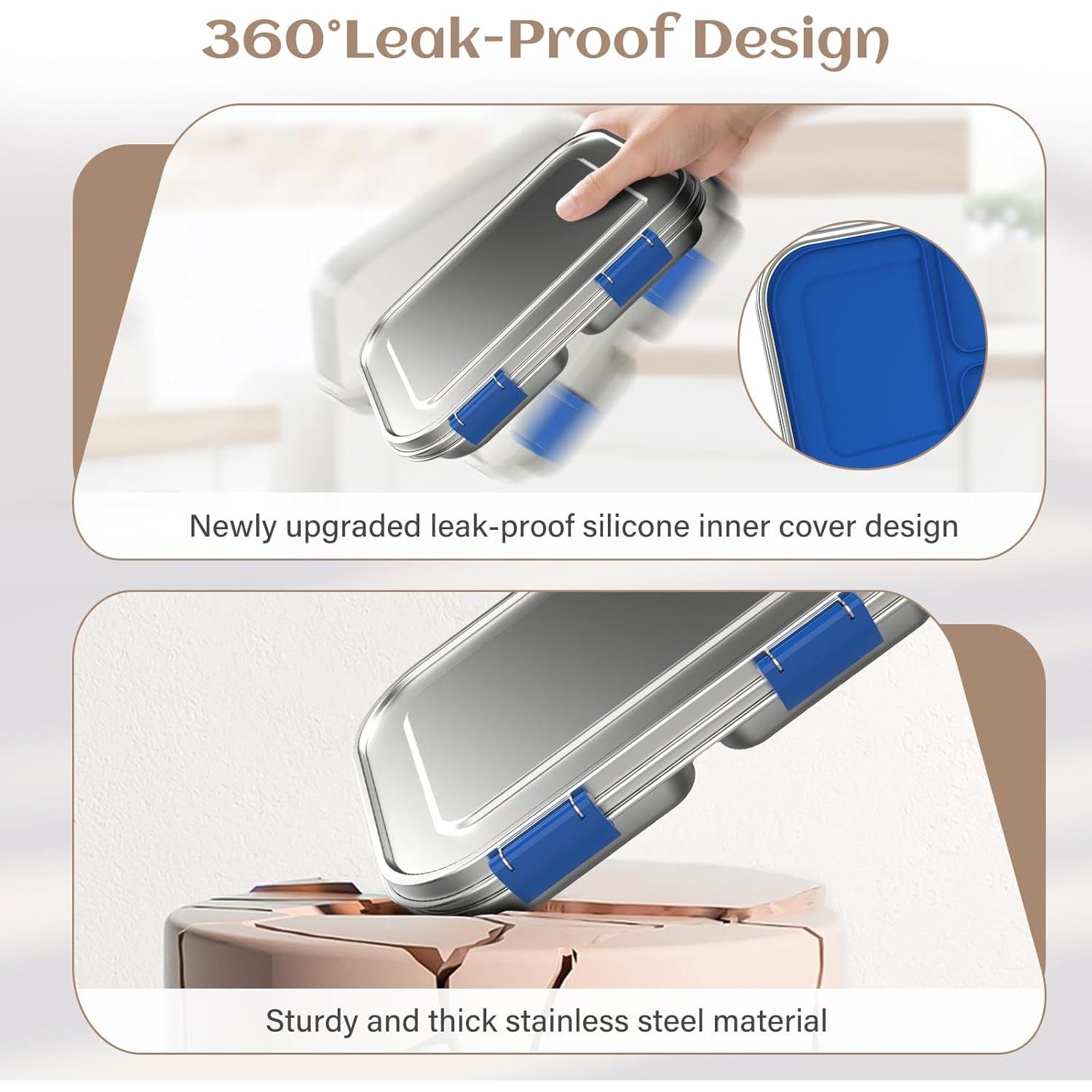 Caja Bento Acero Inoxidable BABHAMNESS 900ml 3 Compartimentos Azul