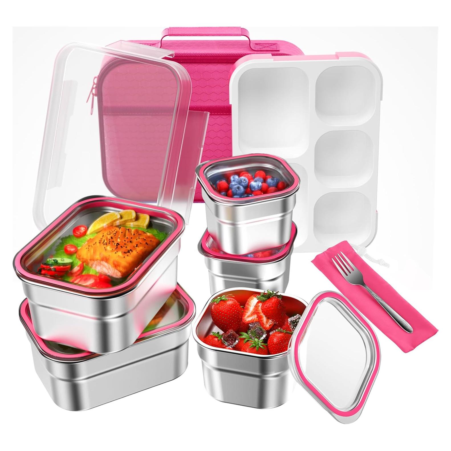 Caja de Almuerzo de Acero Inoxidable DaCool Rosa 5 Compartimentos