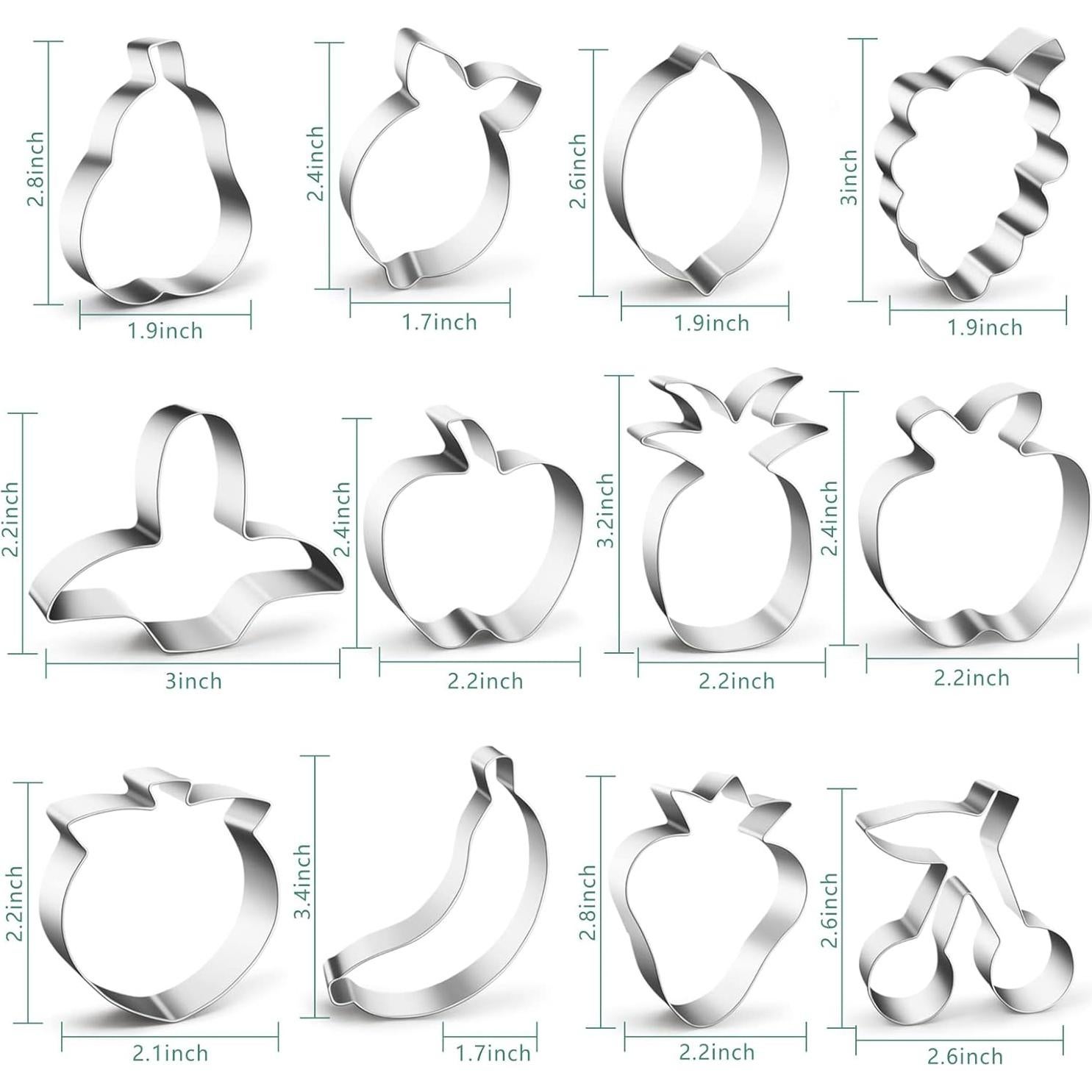 Juego de 12 Cortadores de Galletas de Frutas ISZW de Acero Inoxidable