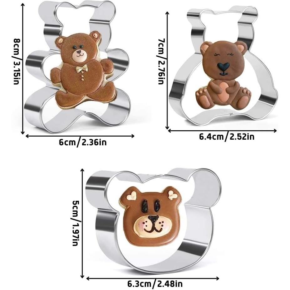Cortadores de Galletas Osito Teddy Crethinkaty - 3 Piezas Acero Inoxidable