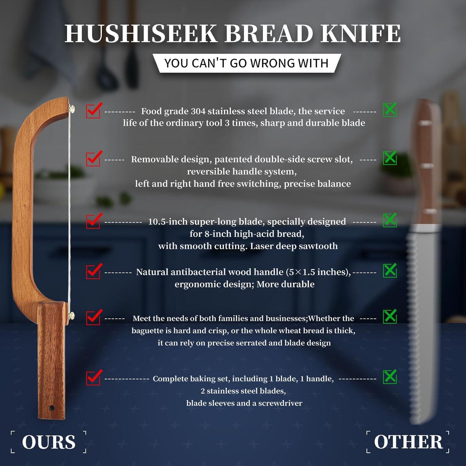 Cortador de Pan Hushiseek 40 cm Acero Inoxidable y Madera