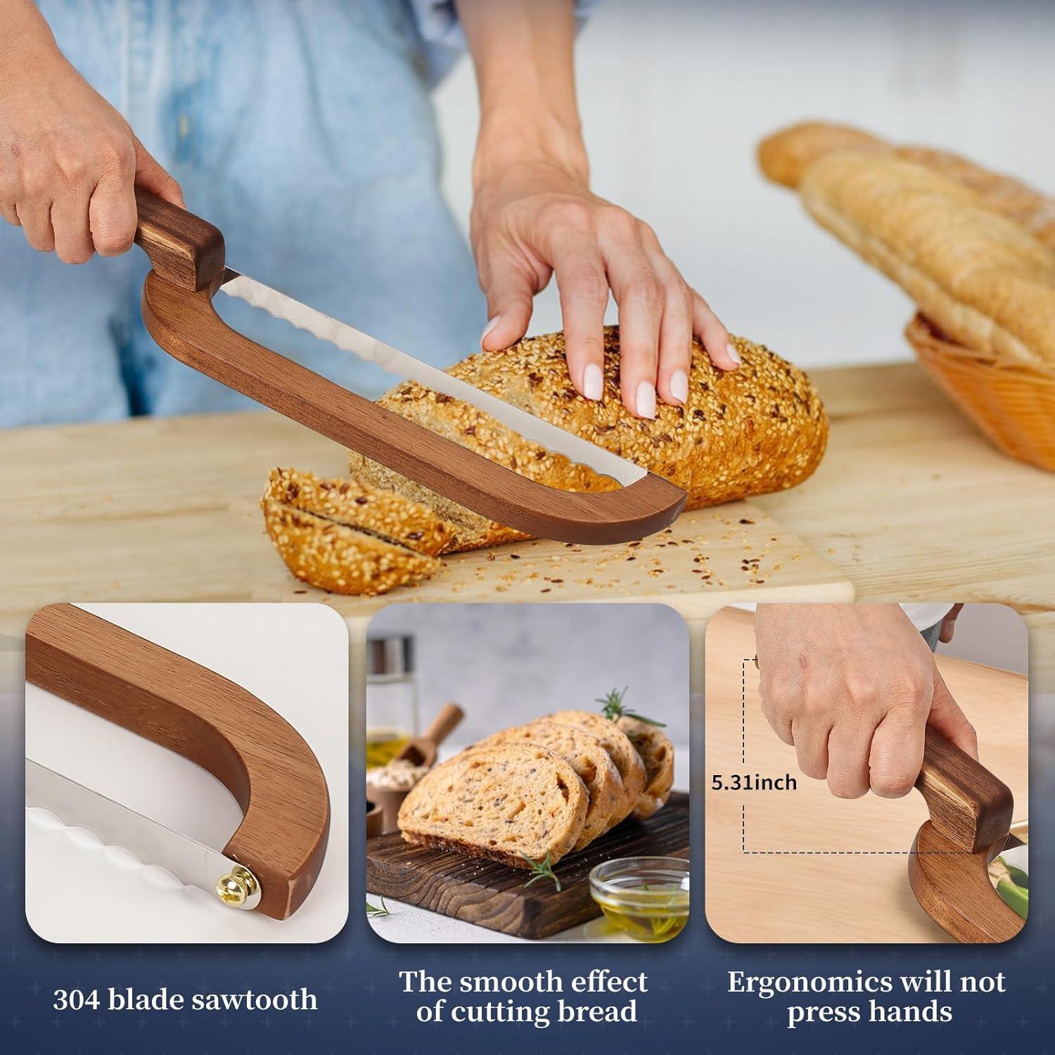 Cortador de Pan Hushiseek 40 cm Acero Inoxidable y Madera