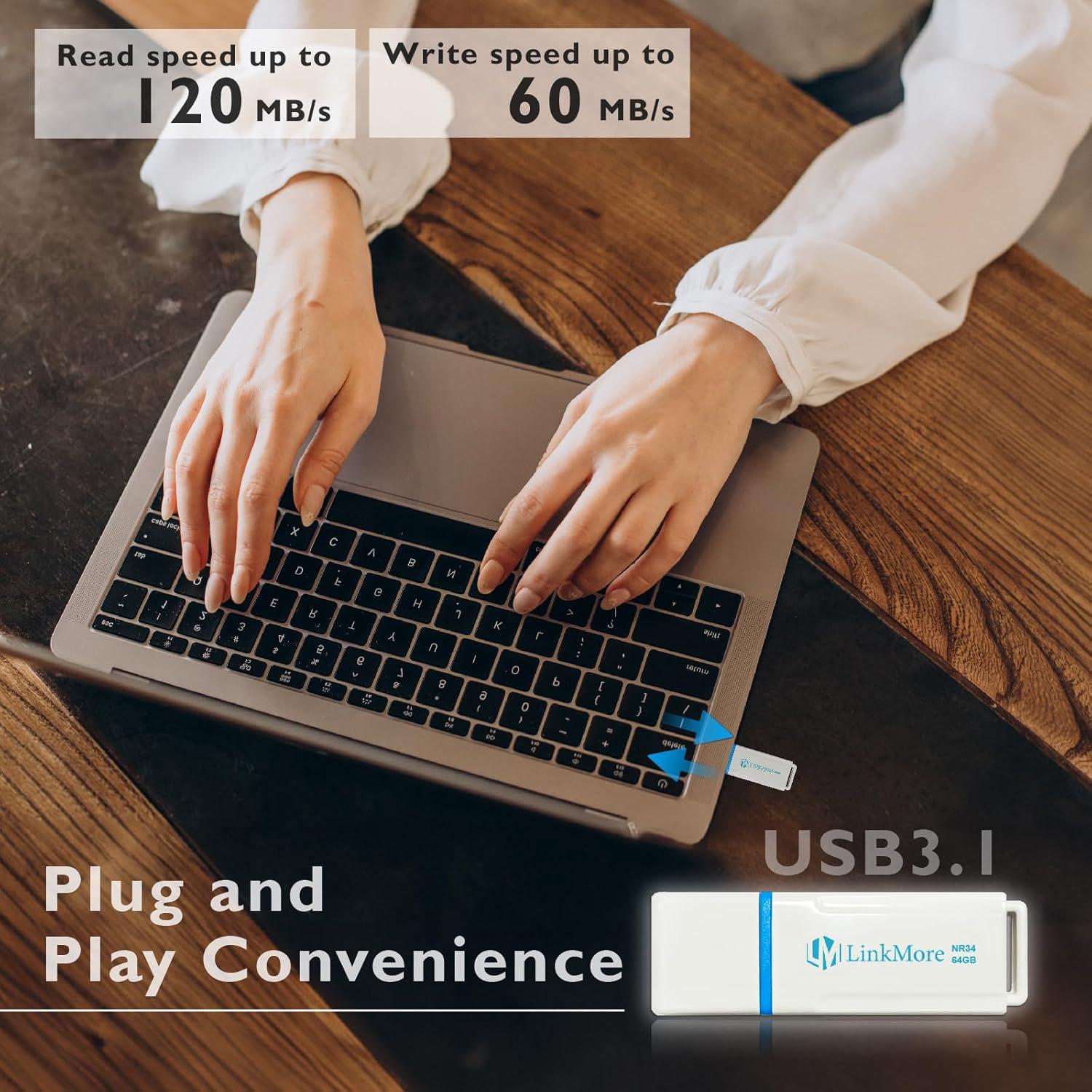 LinkMore 64GB NR34 USB 3.2 Alta Velocidad 120MB/s