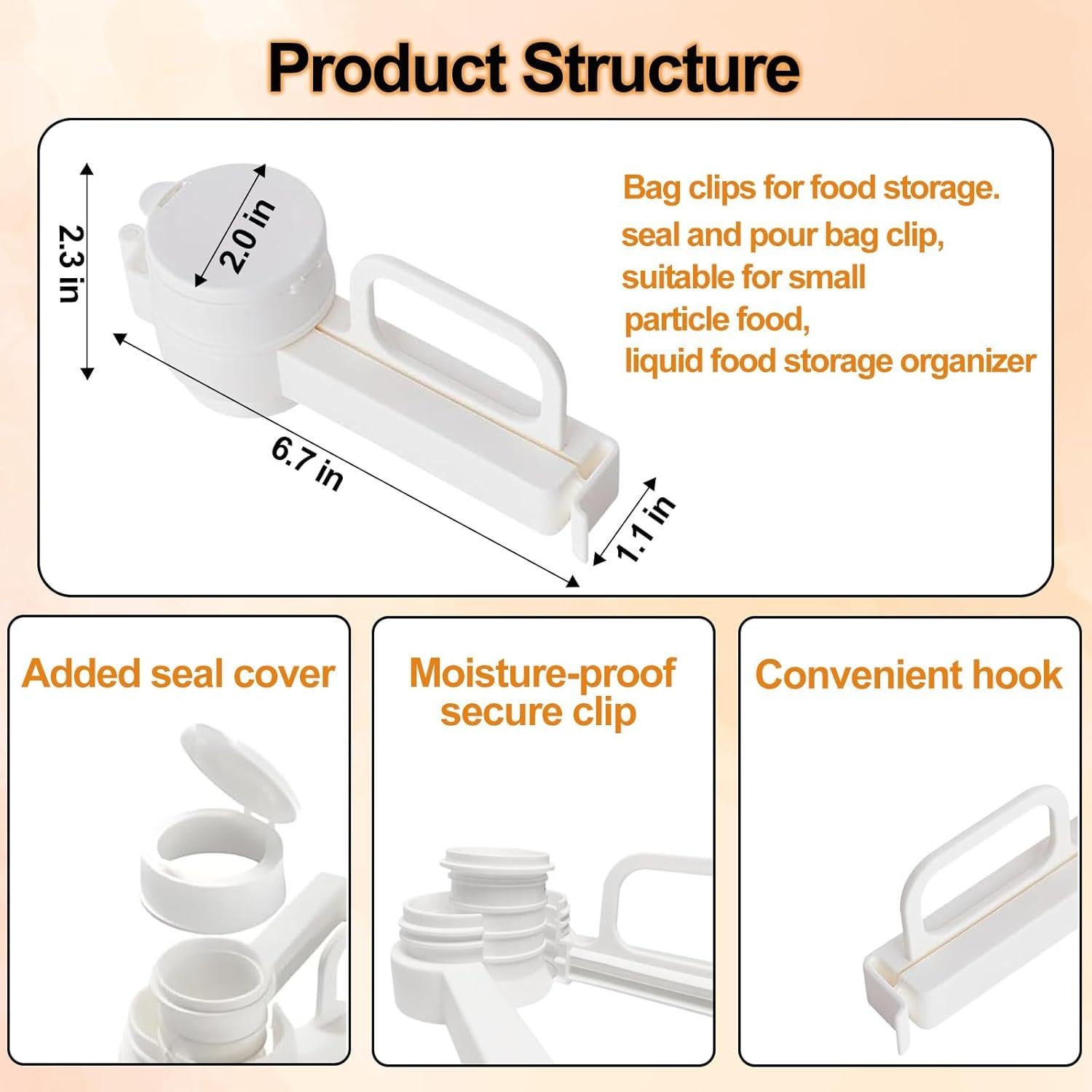 4 Clips de Sellado de Bolsa de Comida NatldGs - PP Blanco