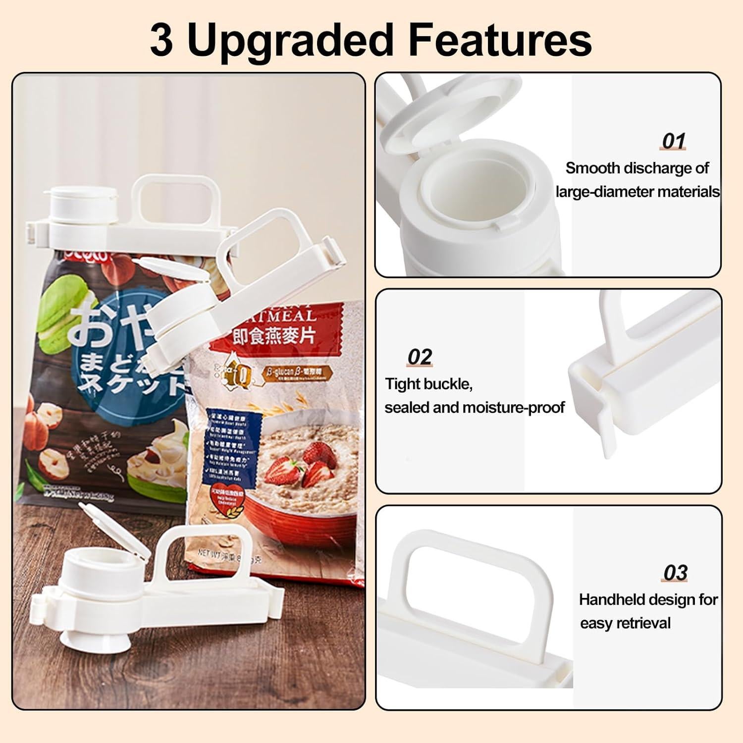 4 Clips de Sellado de Bolsa de Comida NatldGs - PP Blanco