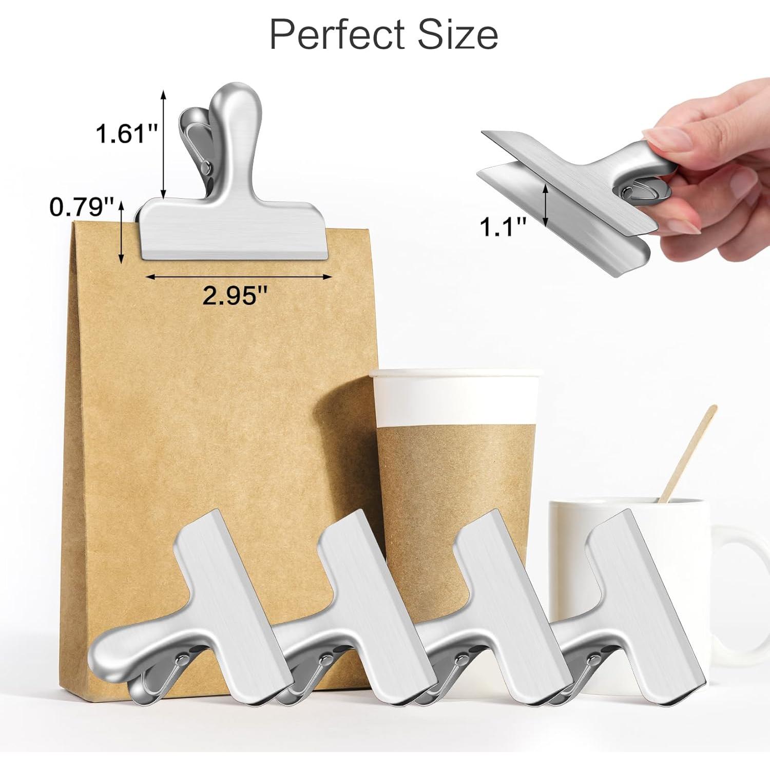 Paquete de 12 Clips de Acero Inoxidable para Alimentos - Plata