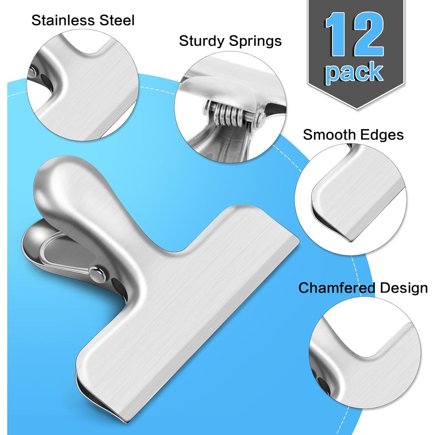 Paquete de 12 Clips de Acero Inoxidable para Alimentos - Plata