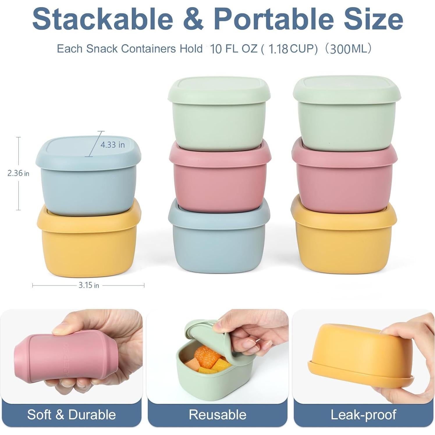 8 Contenedores de Silicona 300 ml AOEDEO para Snacks Niños