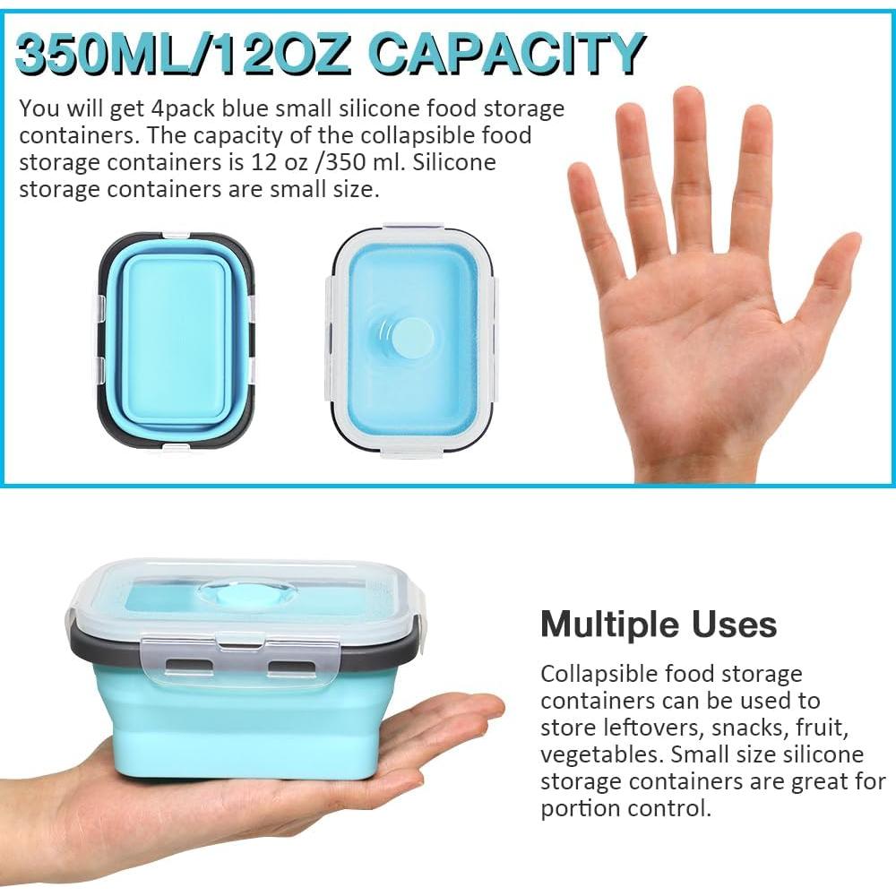 Contenedor de Almacenamiento de Alimentos Silicona Plegable 350 ml - 4 Pack Pharamat Azul