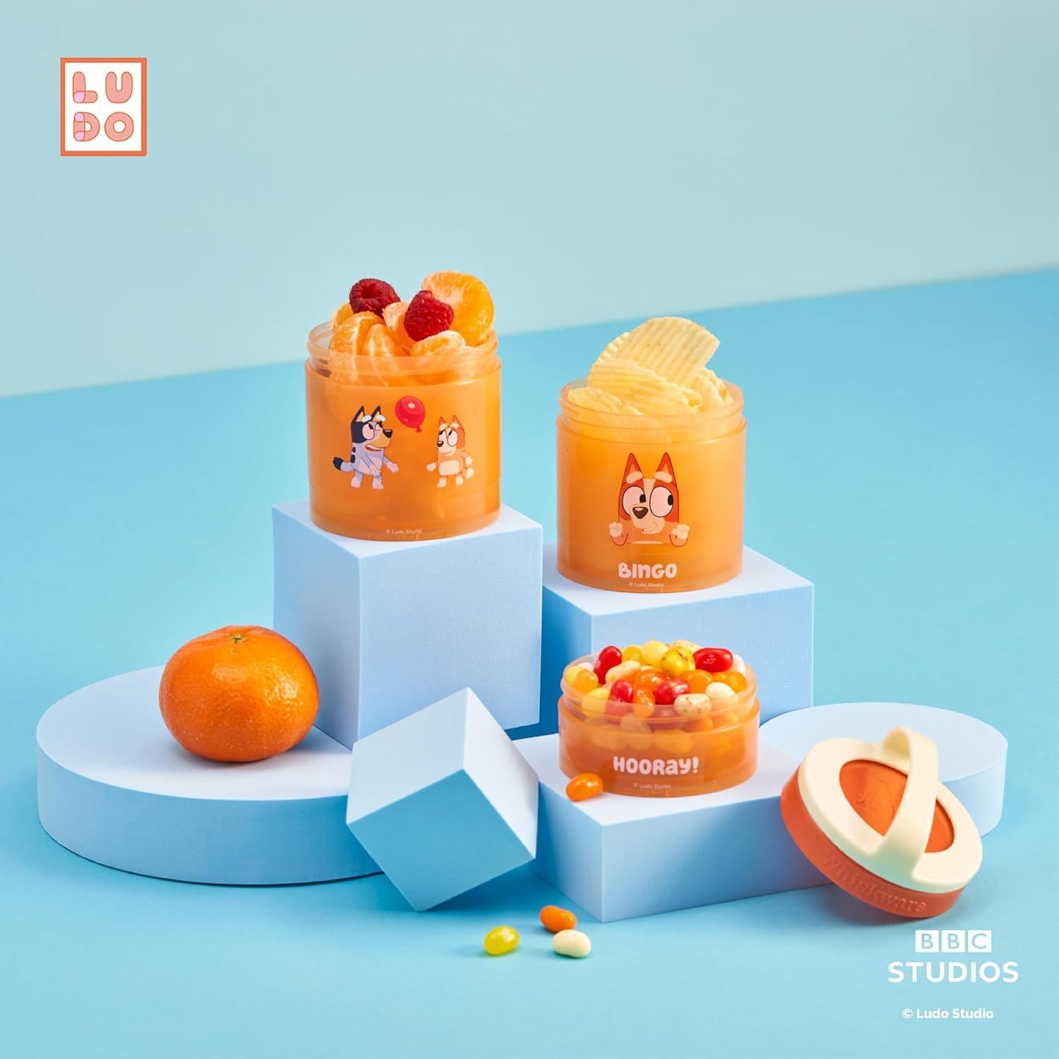 Contenedores apilables Whiskware Bluey 3 tazas para refrigerios