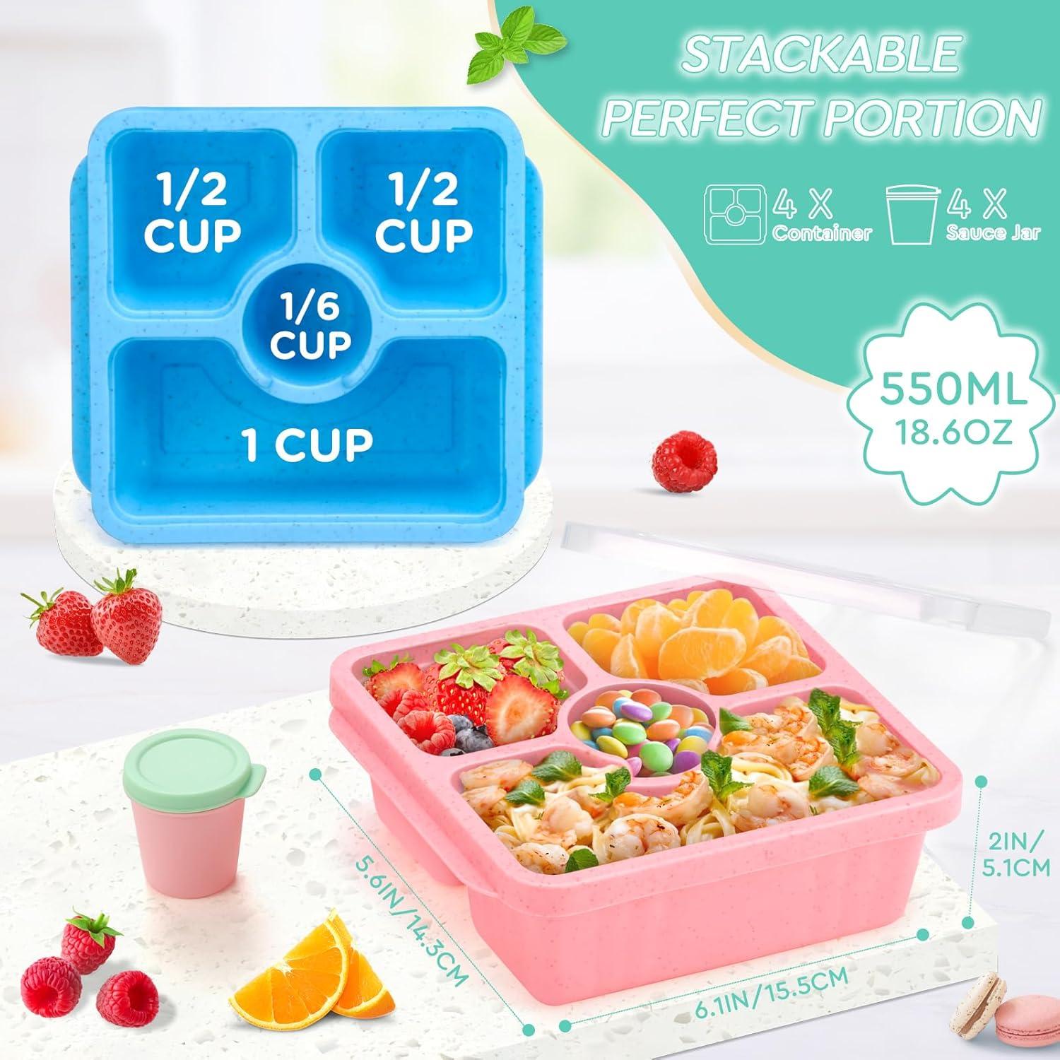 QQKO Caja Bento 4 Pzs 550ml Apilable Apta Microondas