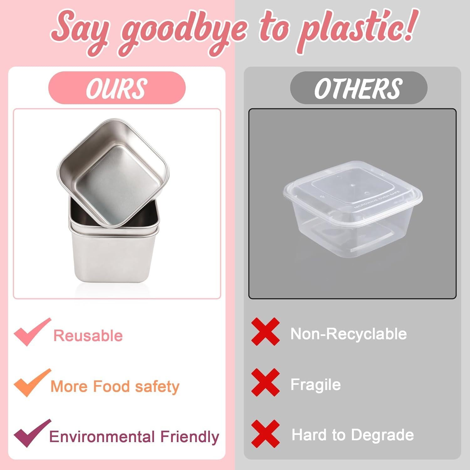 Contenedores de Aperitivos Qukaka Acero Inoxidable 3 Piezas 200ml