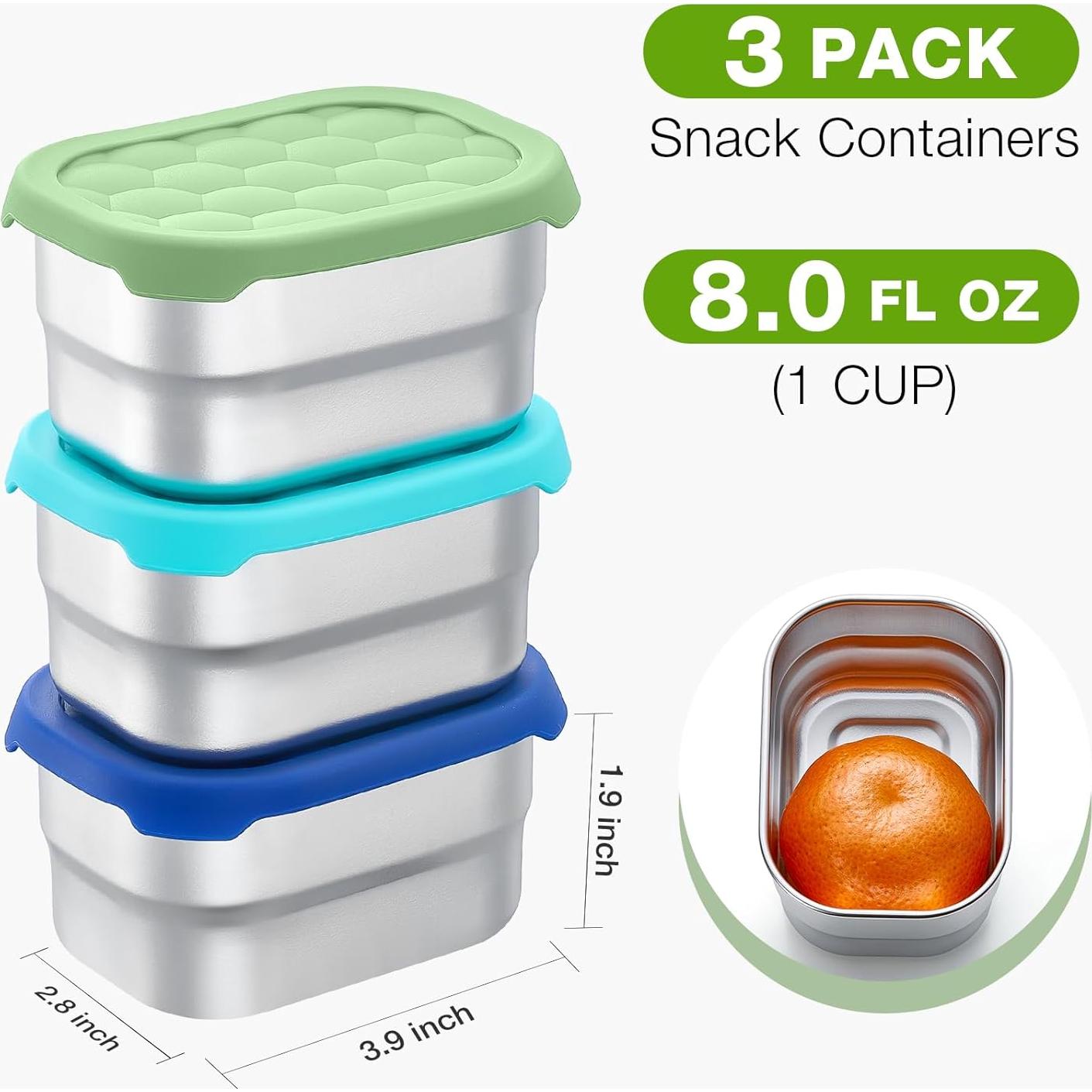 Paquete de 3 Contenedores de Snack Gencywe Acero Inoxidable 226g