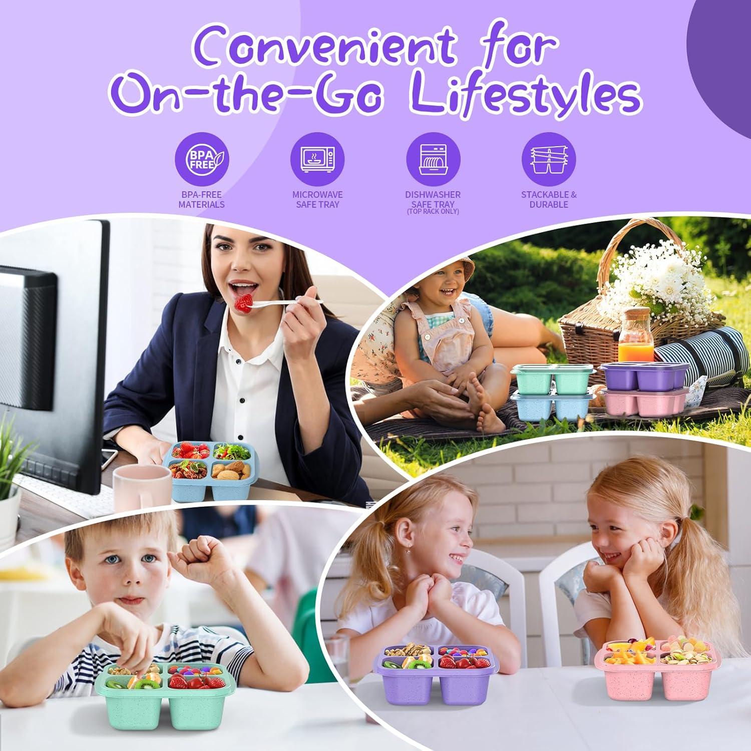 Contenedores de Snack Bento CSQLJ 4 Compartimentos Reutilizables