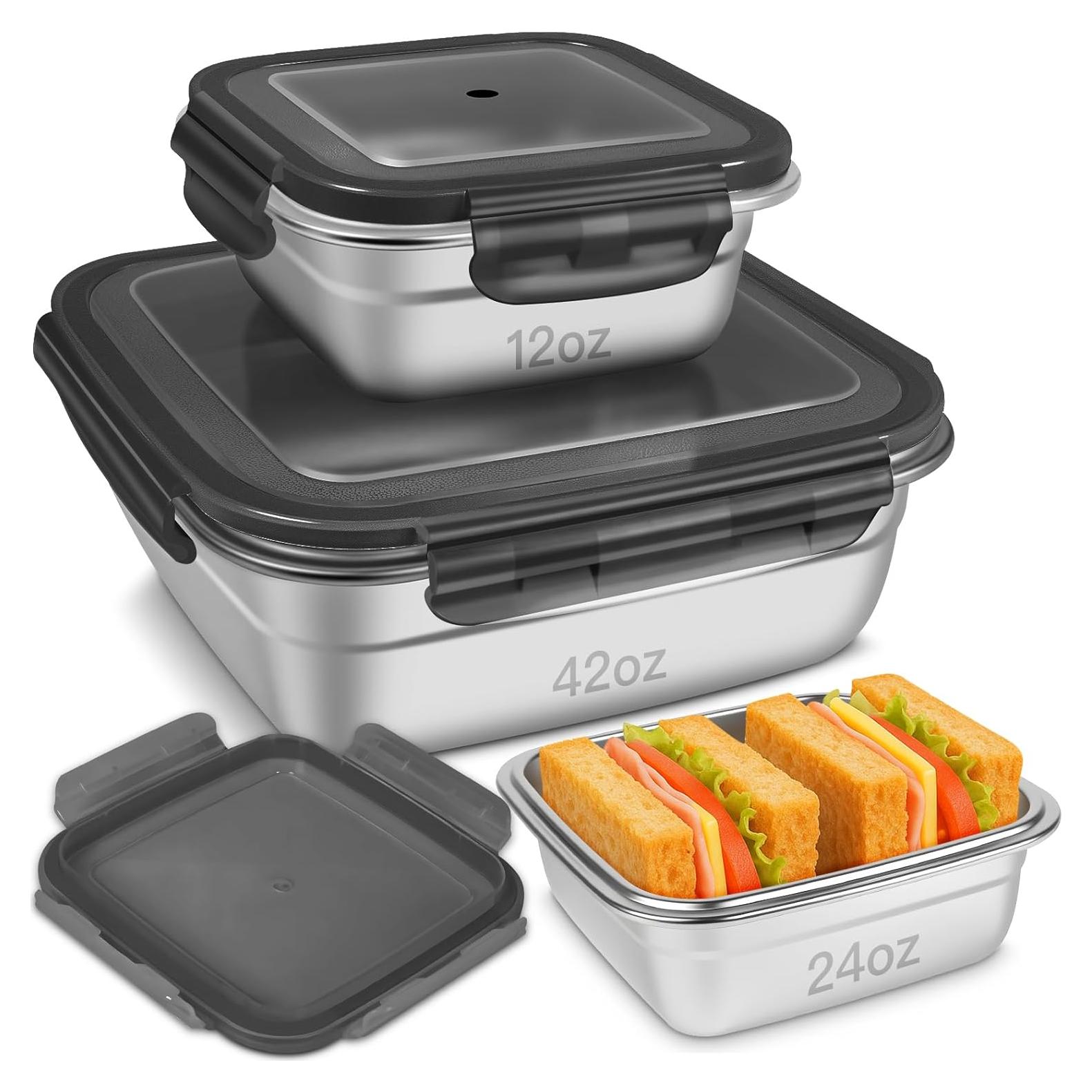 Paquete de 3 Contenedores de Acero Inoxidable Clamder 350ml-1200ml