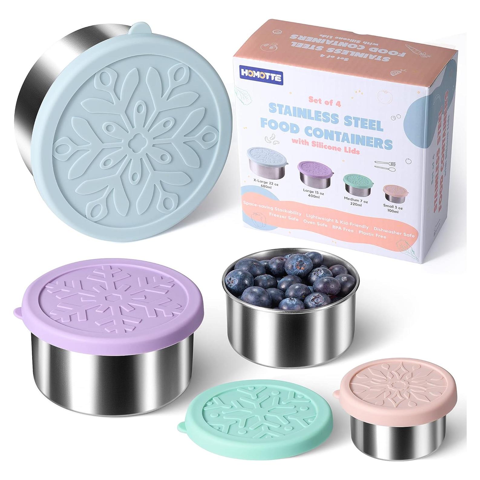 Contenedores de Alimentos Acero Inoxidable Homotte 4Pcs 100-650ml