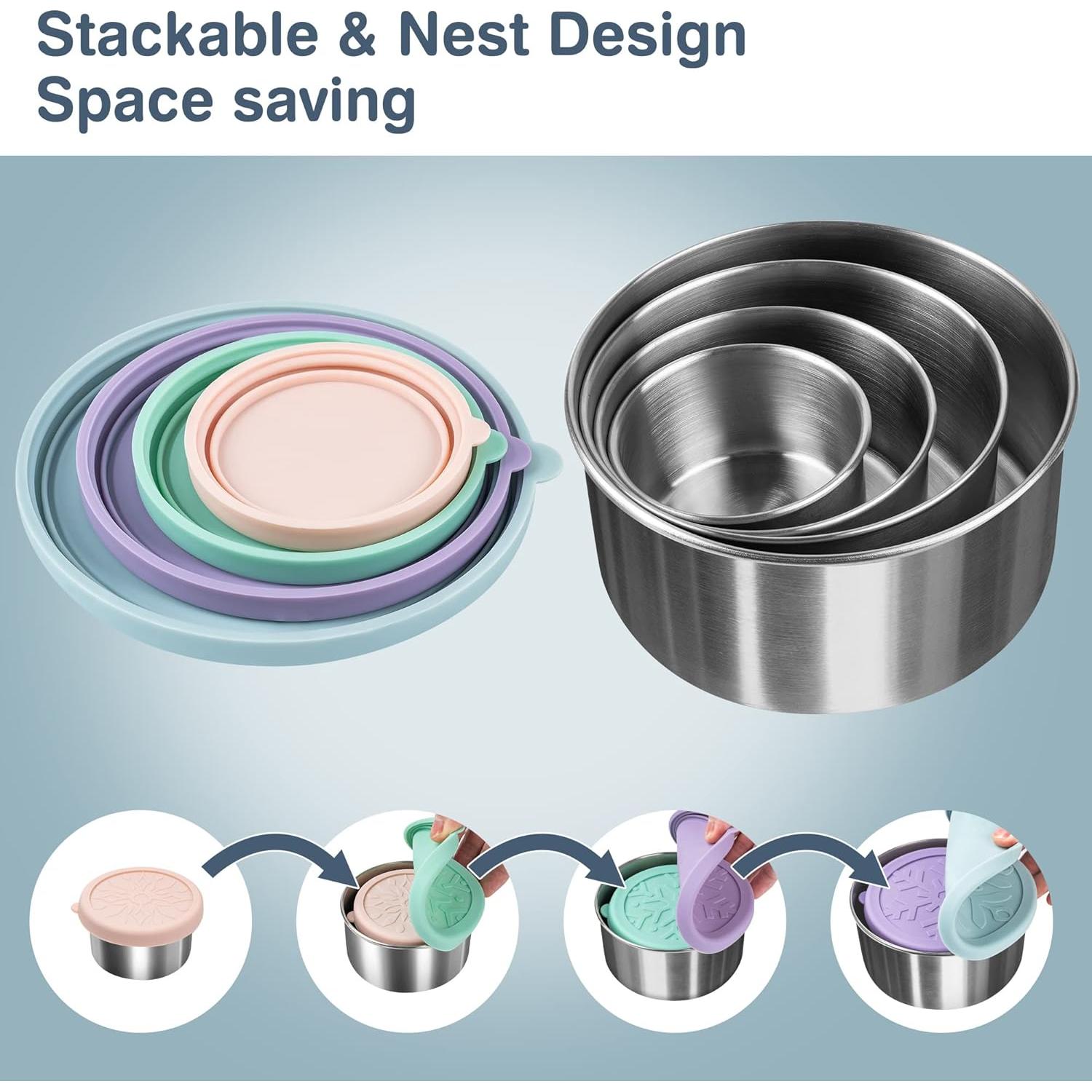 Contenedores de Alimentos Acero Inoxidable Homotte 4Pcs 100-650ml