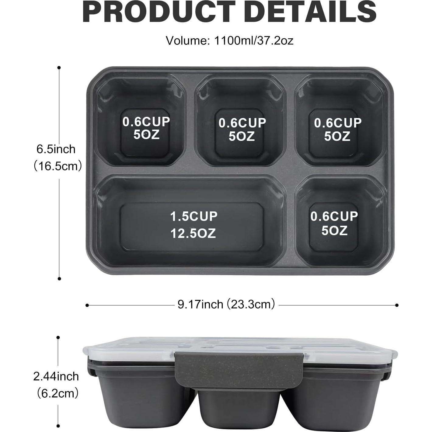 Set de 4 Cajas de Almuerzo Bento Greenandlife 5 Compartimentos