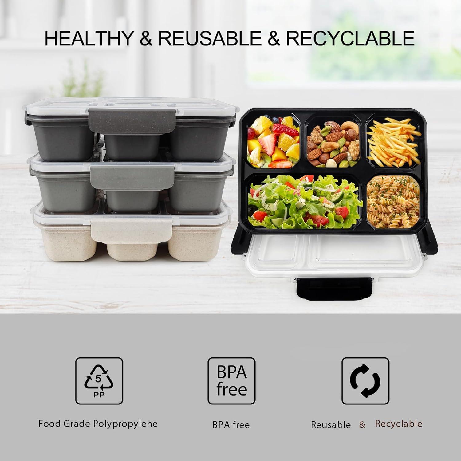 Set de 4 Cajas de Almuerzo Bento Greenandlife 5 Compartimentos