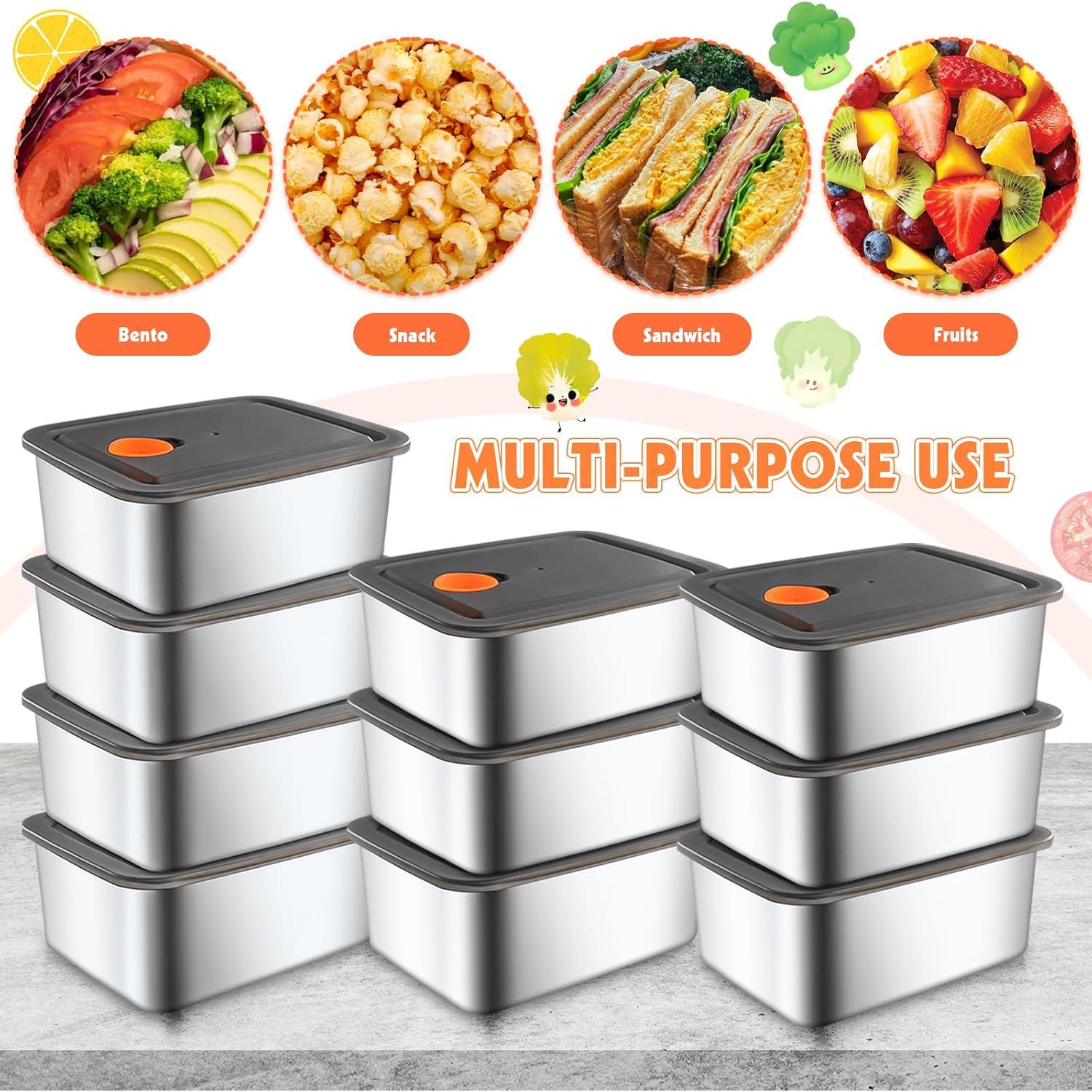 Set de 10 Contenedores de Alimentos Acero Inoxidable 304 16oz